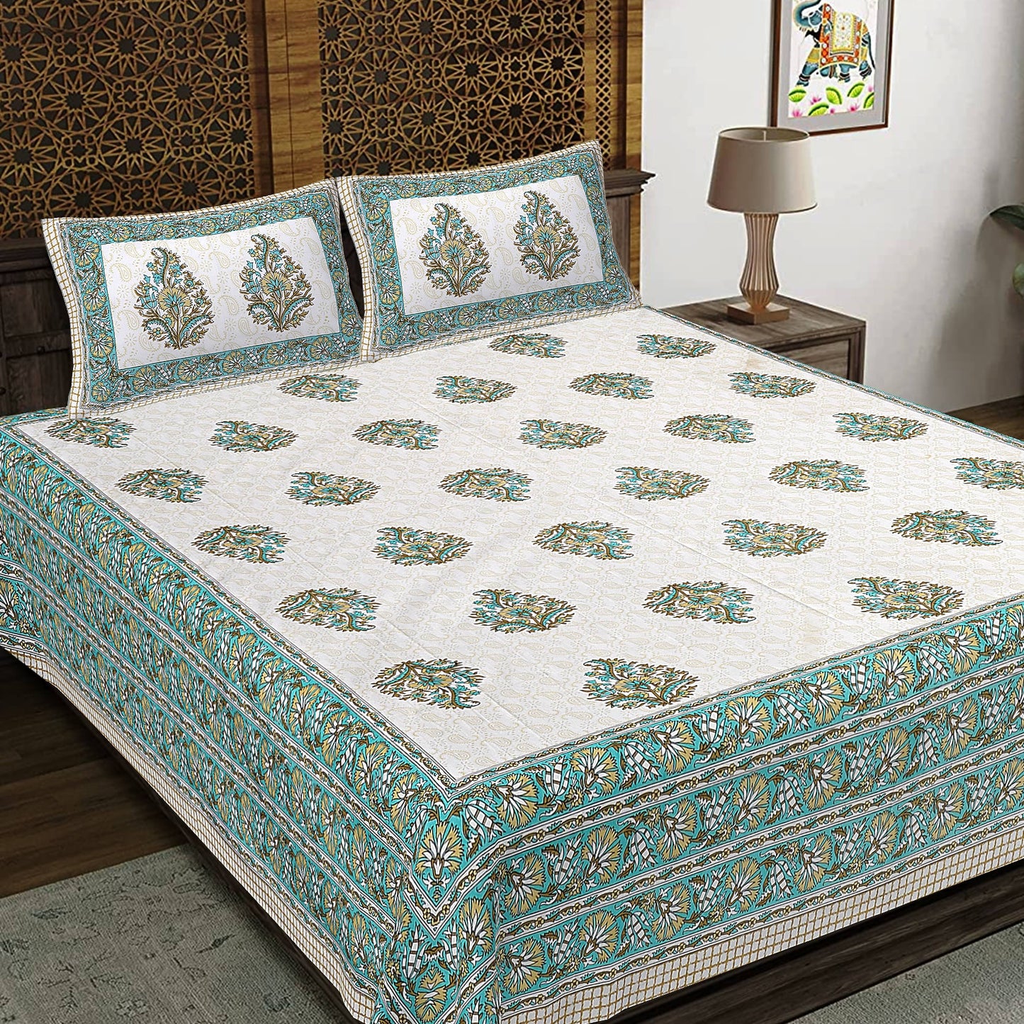 Rajasthan Royal Super Fine Cotton Block Print King Size Bedsheet