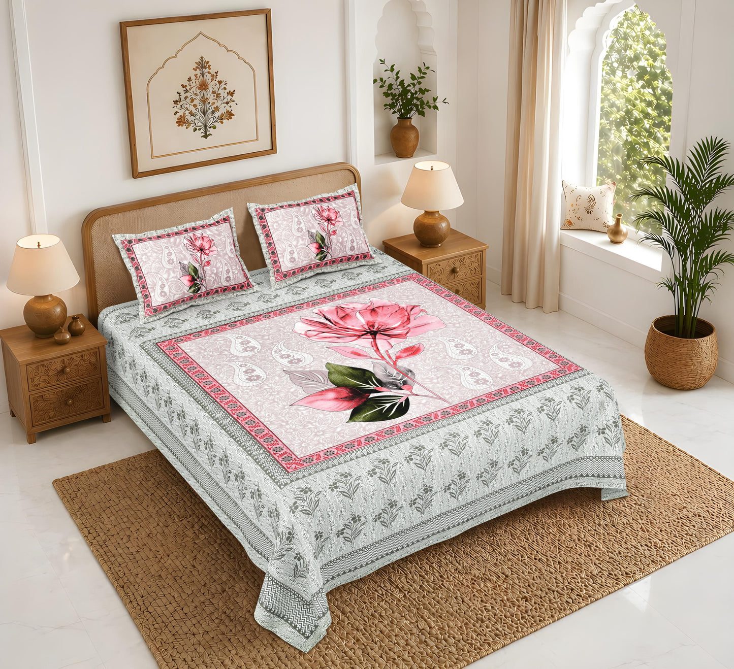 Rajasthan Royal Super Fine Cotton Block Print King Size Bedsheet
