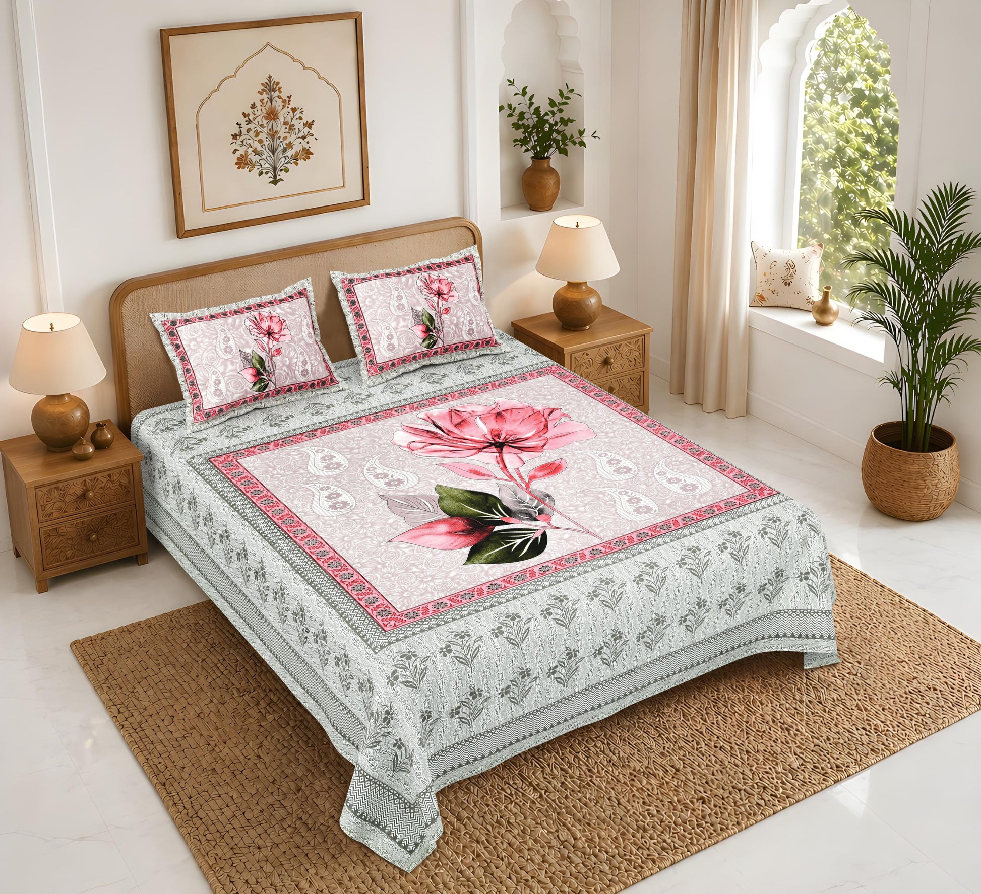 Rajasthan Royal Super Fine Cotton Block Print King Size Bedsheet