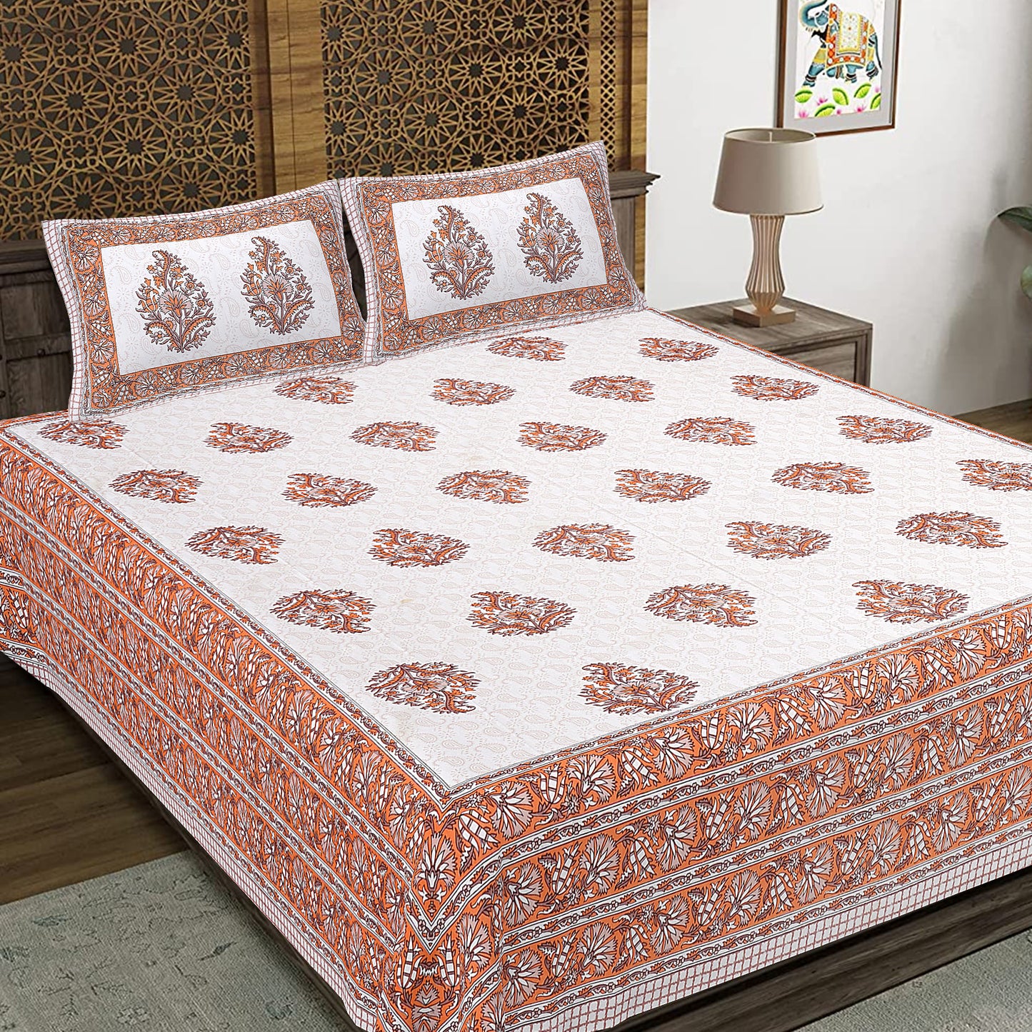Rajasthan Royal Super Fine Cotton Block Print King Size Bedsheet