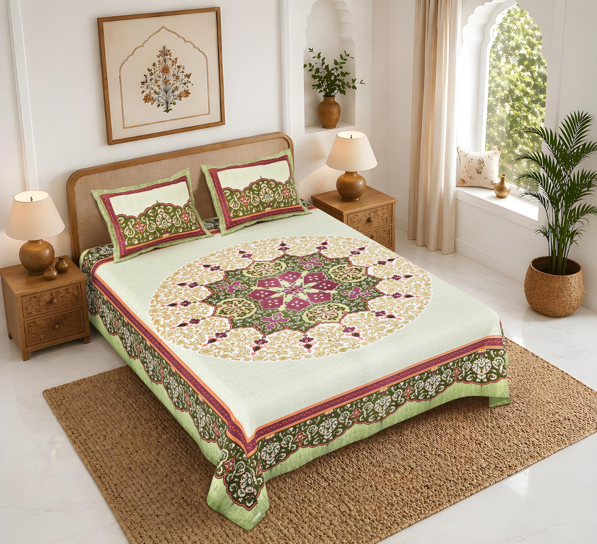 Rajasthan Royal Super Fine Cotton Block Print King Size Bedsheet