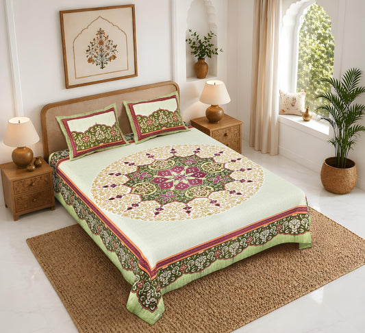 Rajasthan Royal Super Fine Cotton Block Print King Size Bedsheet