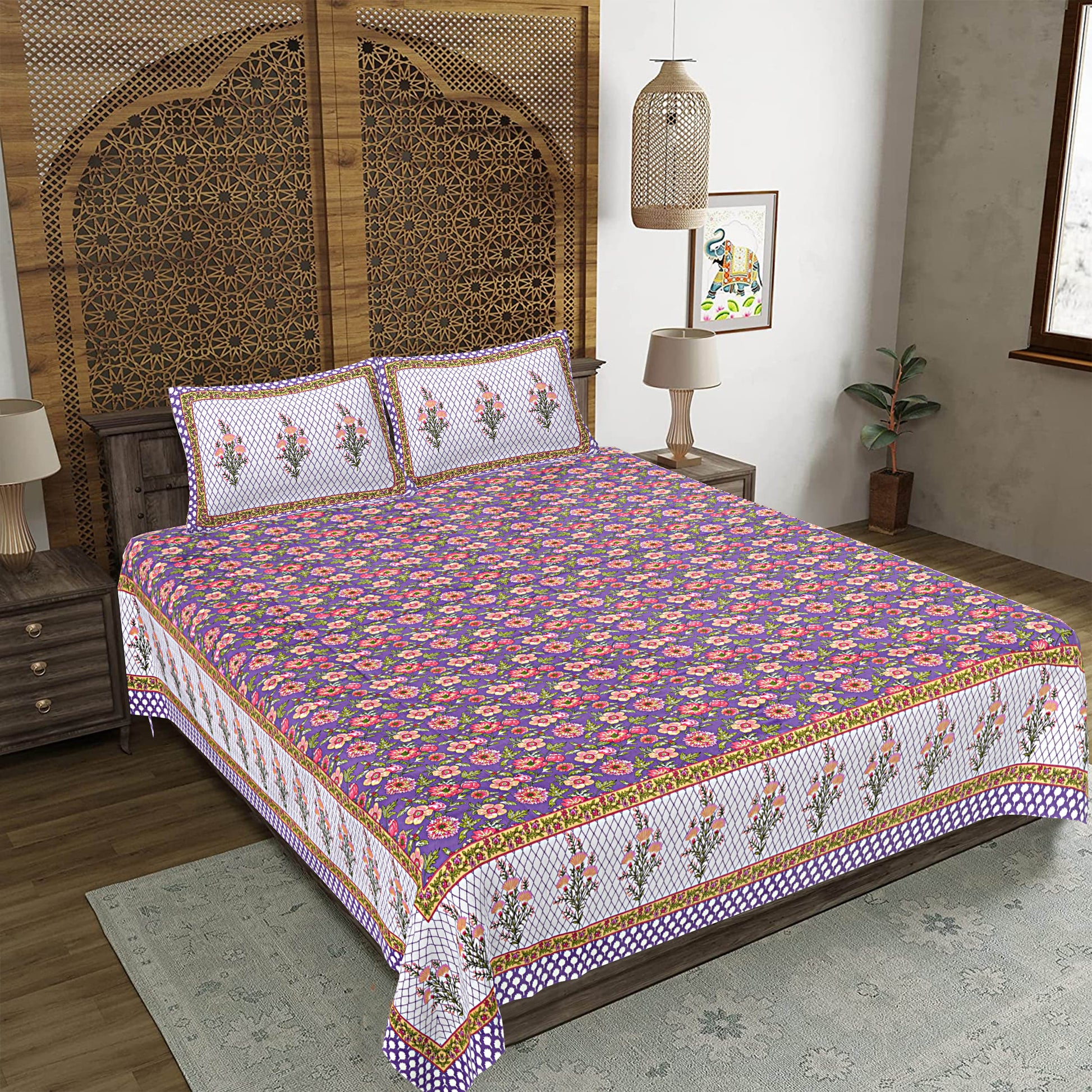 Rajasthan Royal Super Fine Cotton Block Print King Size Bedsheet
