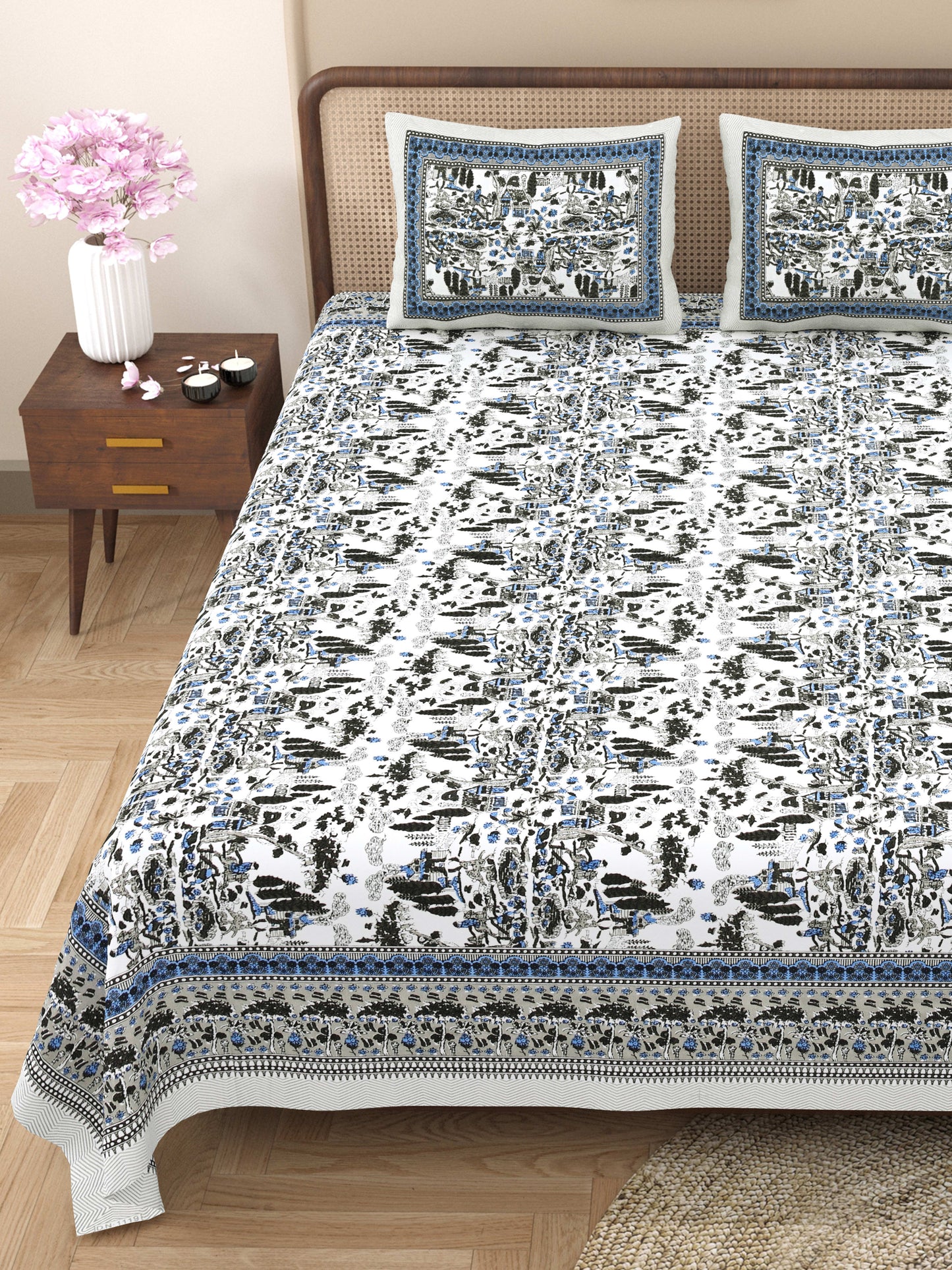 Rajasthan Royal Super Fine Cotton Block Print King Size Bedsheet