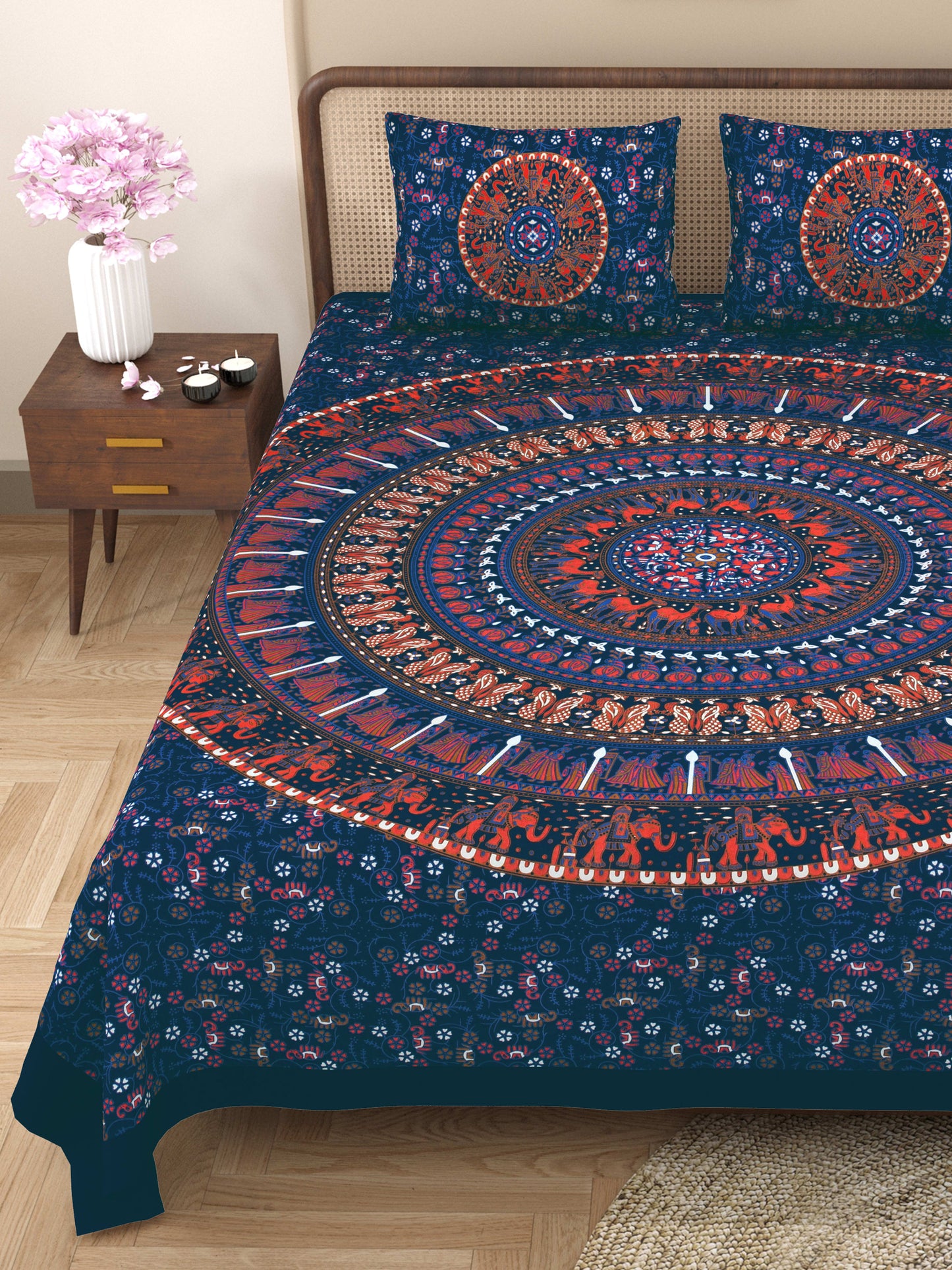 Rajasthan Royal Super Fine Cotton Block Print King Size Bedsheet