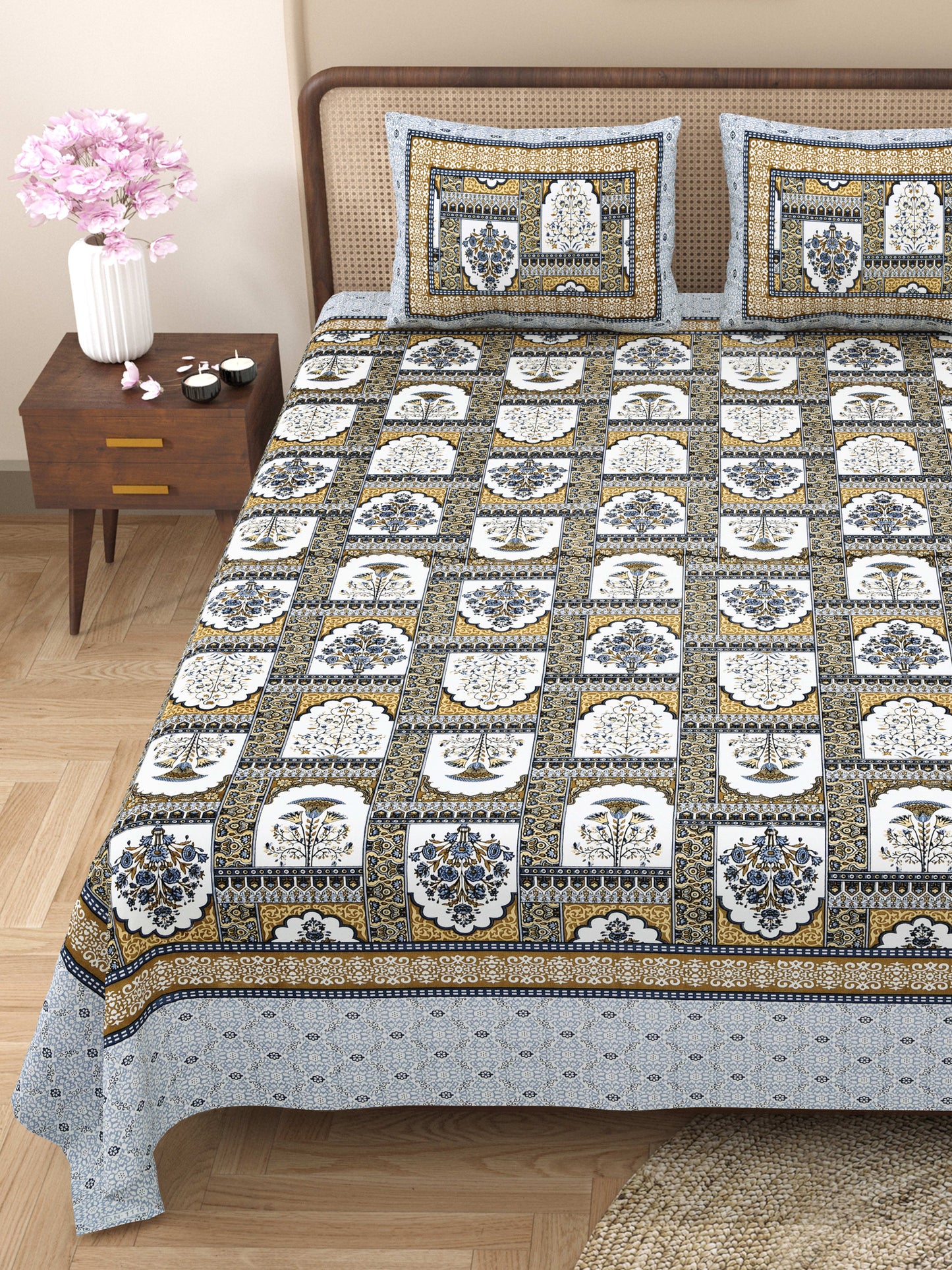 Rajasthan Royal Super Fine Cotton Block Print King Size Bedsheet