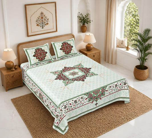Rajasthan Royal Super Fine Cotton Block Print King Size Bedsheet
