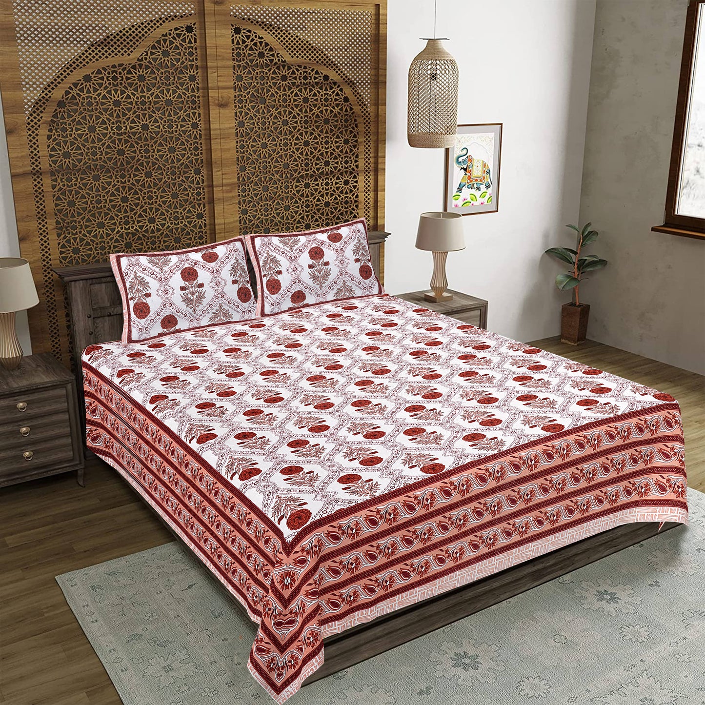 Rajasthan Royal Super Fine Cotton Block Print King Size Bedsheet