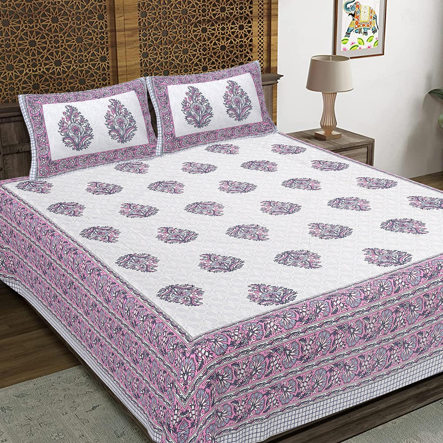 Rajasthan Royal Super Fine Cotton Block Print King Size Bedsheet