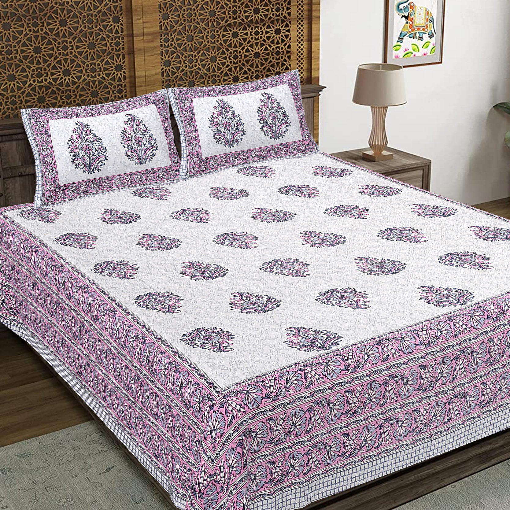 Rajasthan Royal Super Fine Cotton Block Print King Size Bedsheet