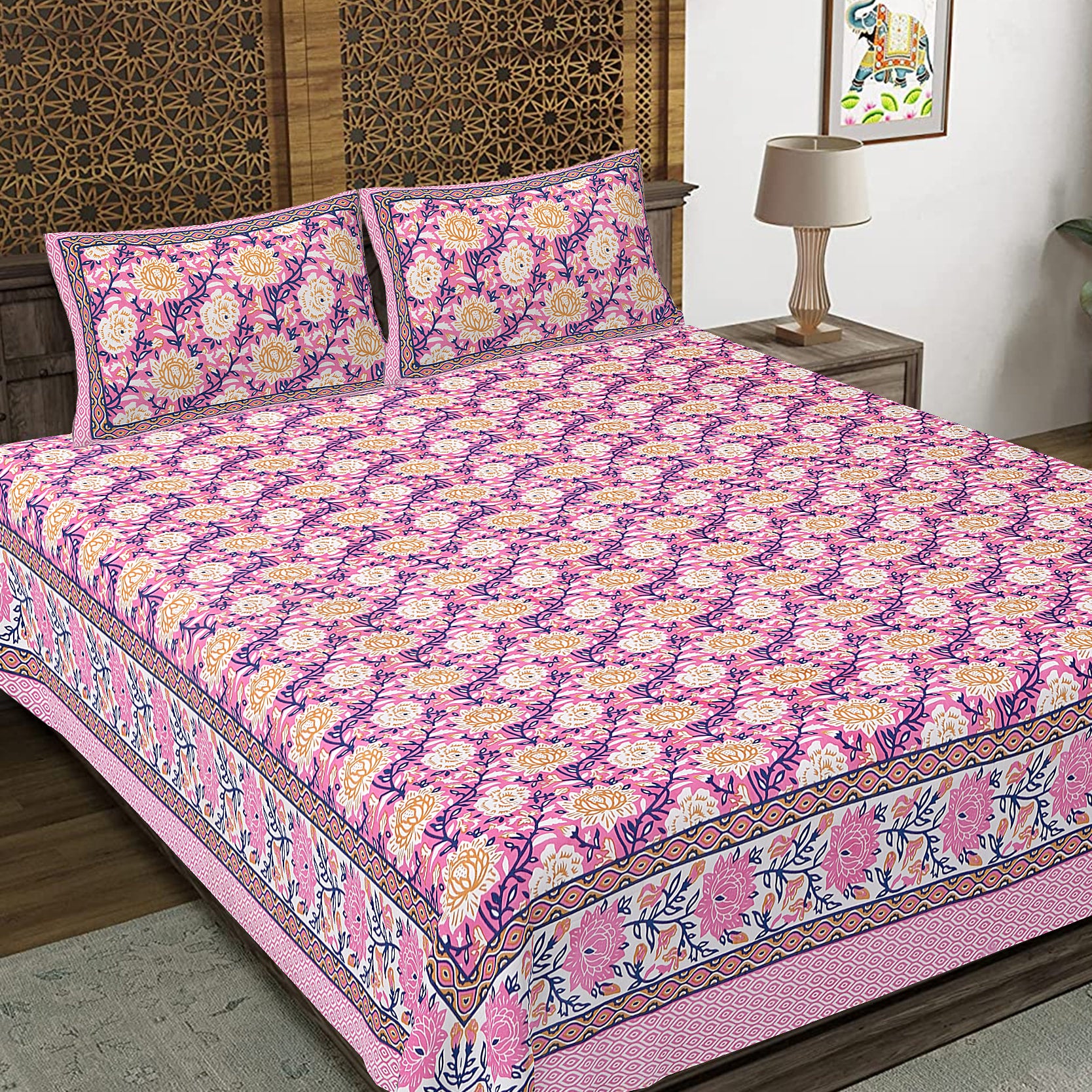 Rajasthan Royal Super Fine Cotton Block Print King Size Bedsheet