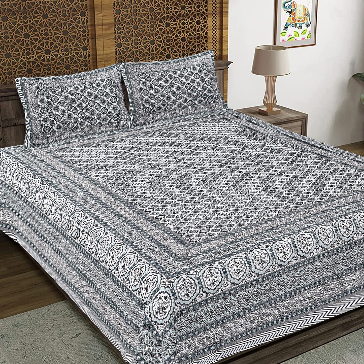 Rajasthan Royal Super Fine Cotton Block Print King Size Bedsheet