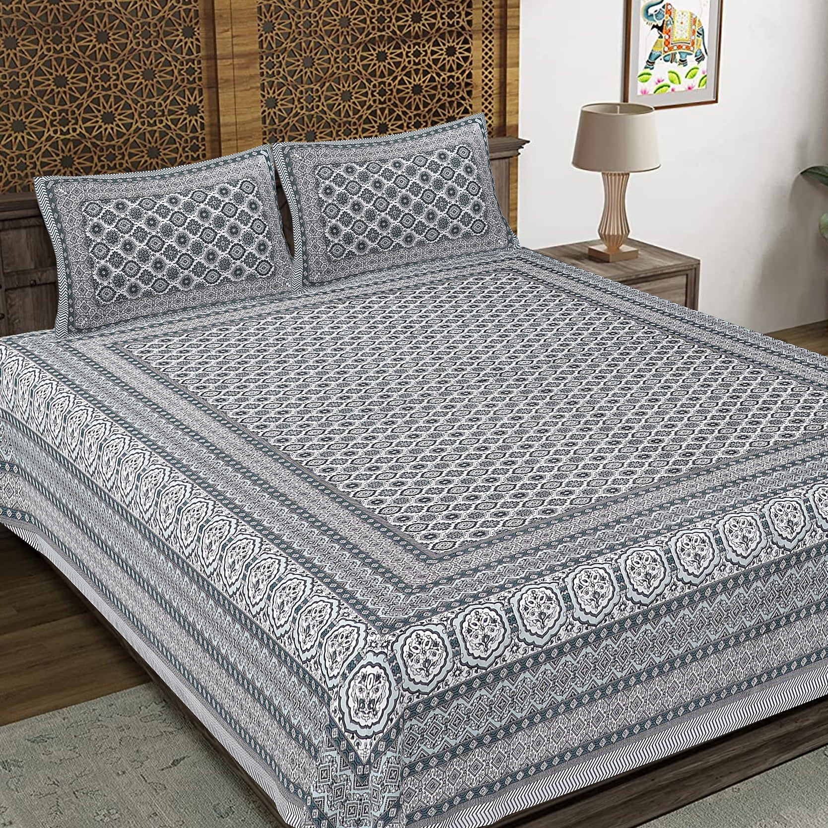 Rajasthan Royal Super Fine Cotton Block Print King Size Bedsheet