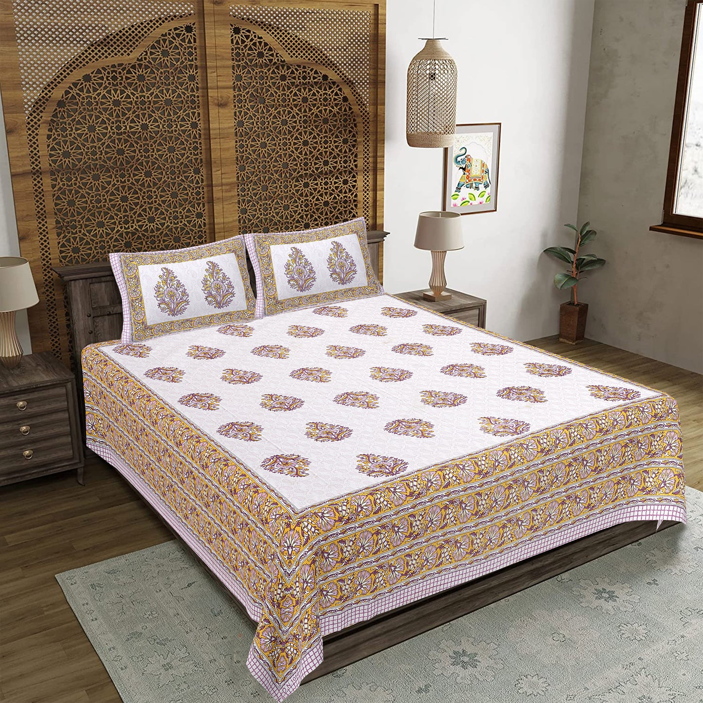 Rajasthan Royal Super Fine Cotton Block Print King Size Bedsheet