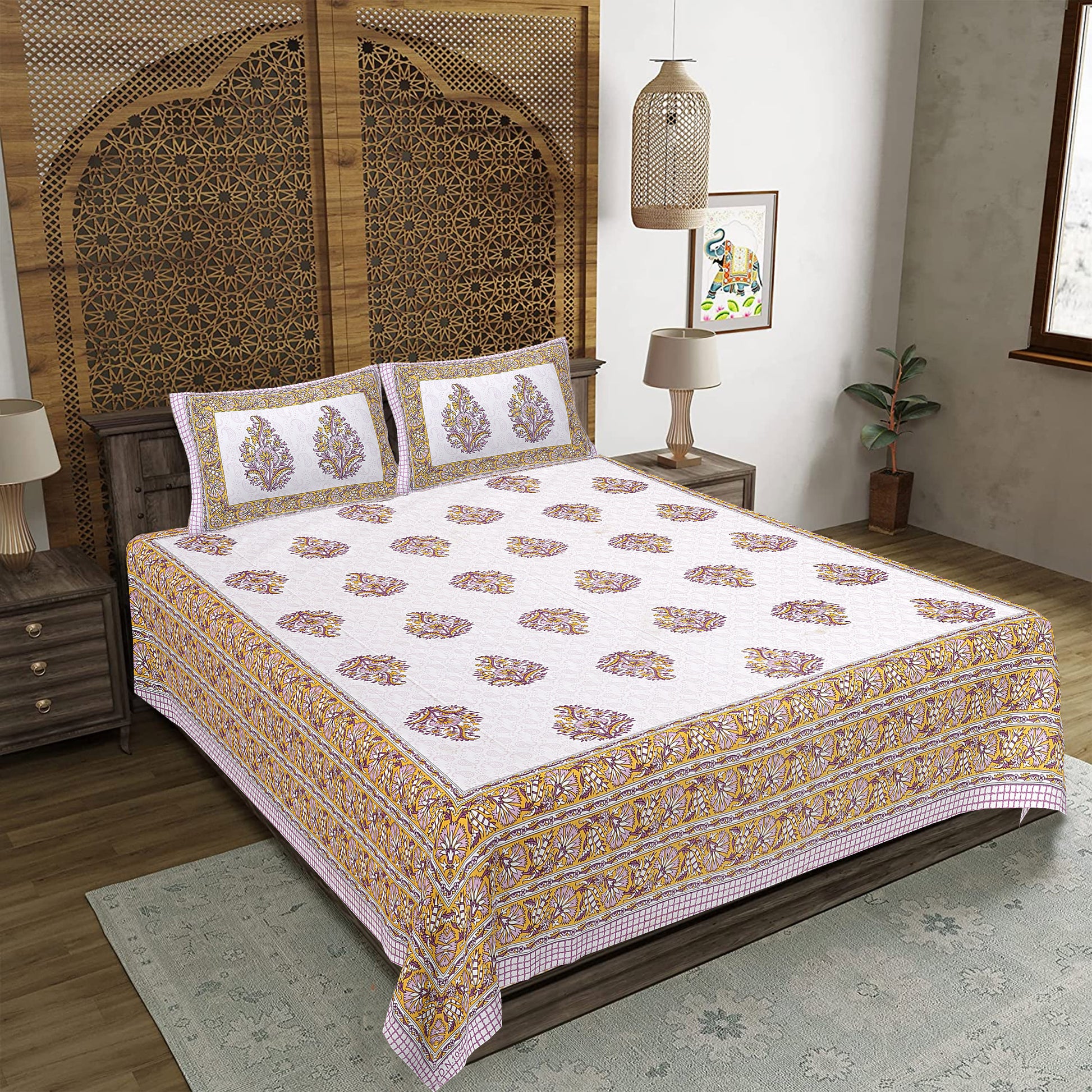 Rajasthan Royal Super Fine Cotton Block Print King Size Bedsheet