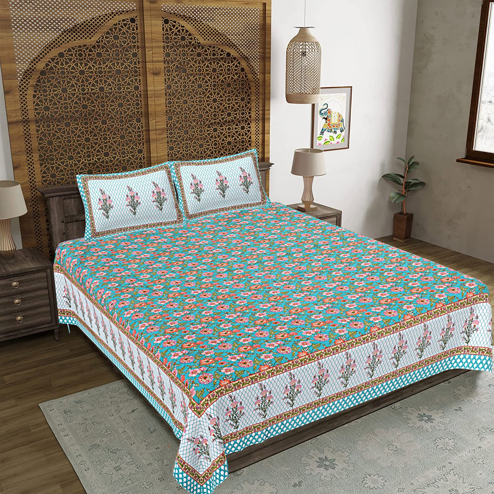 Rajasthan Royal Super Fine Cotton Block Print King Size Bedsheet
