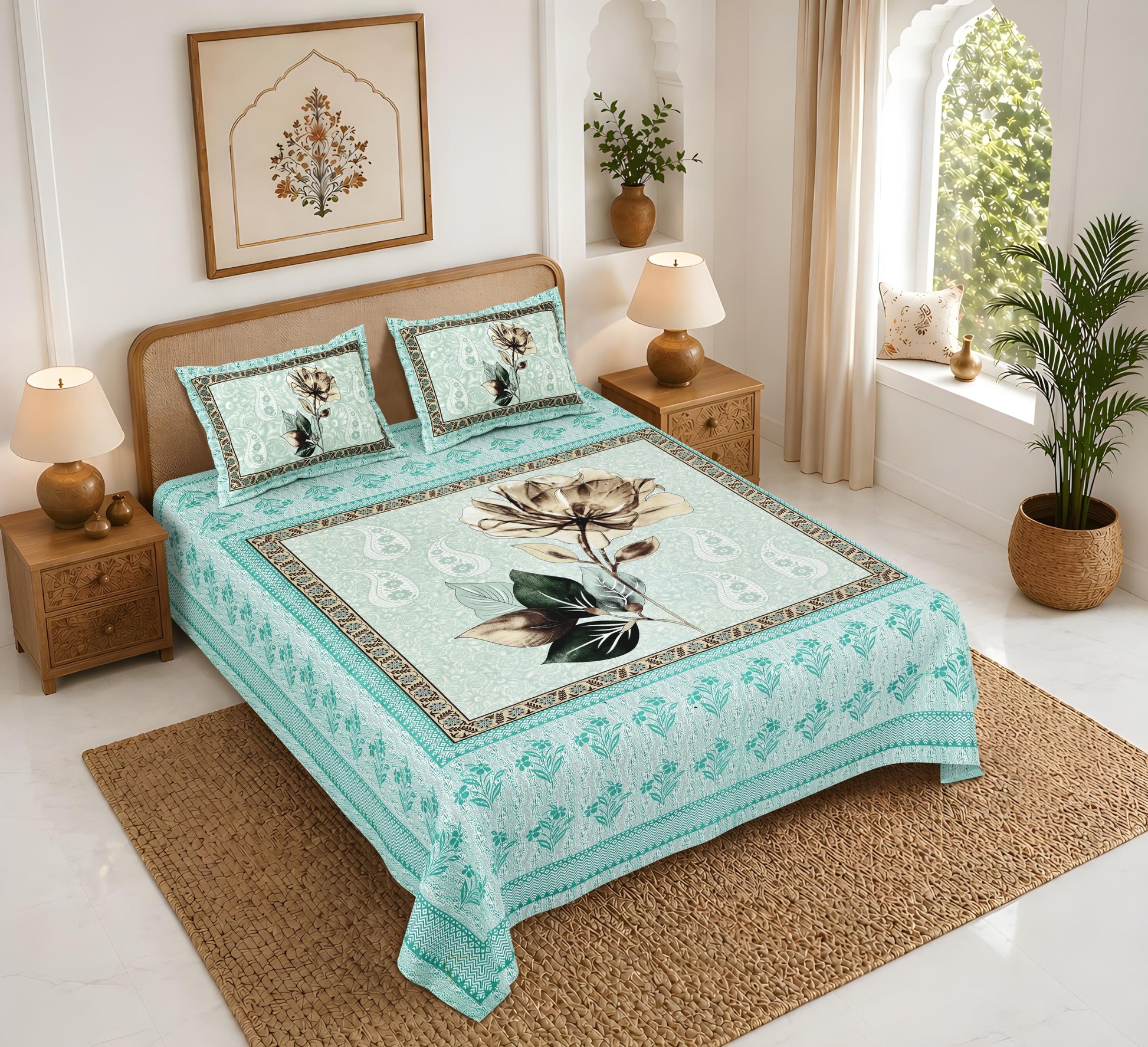 Rajasthan Royal Super Fine Cotton Block Print King Size Bedsheet