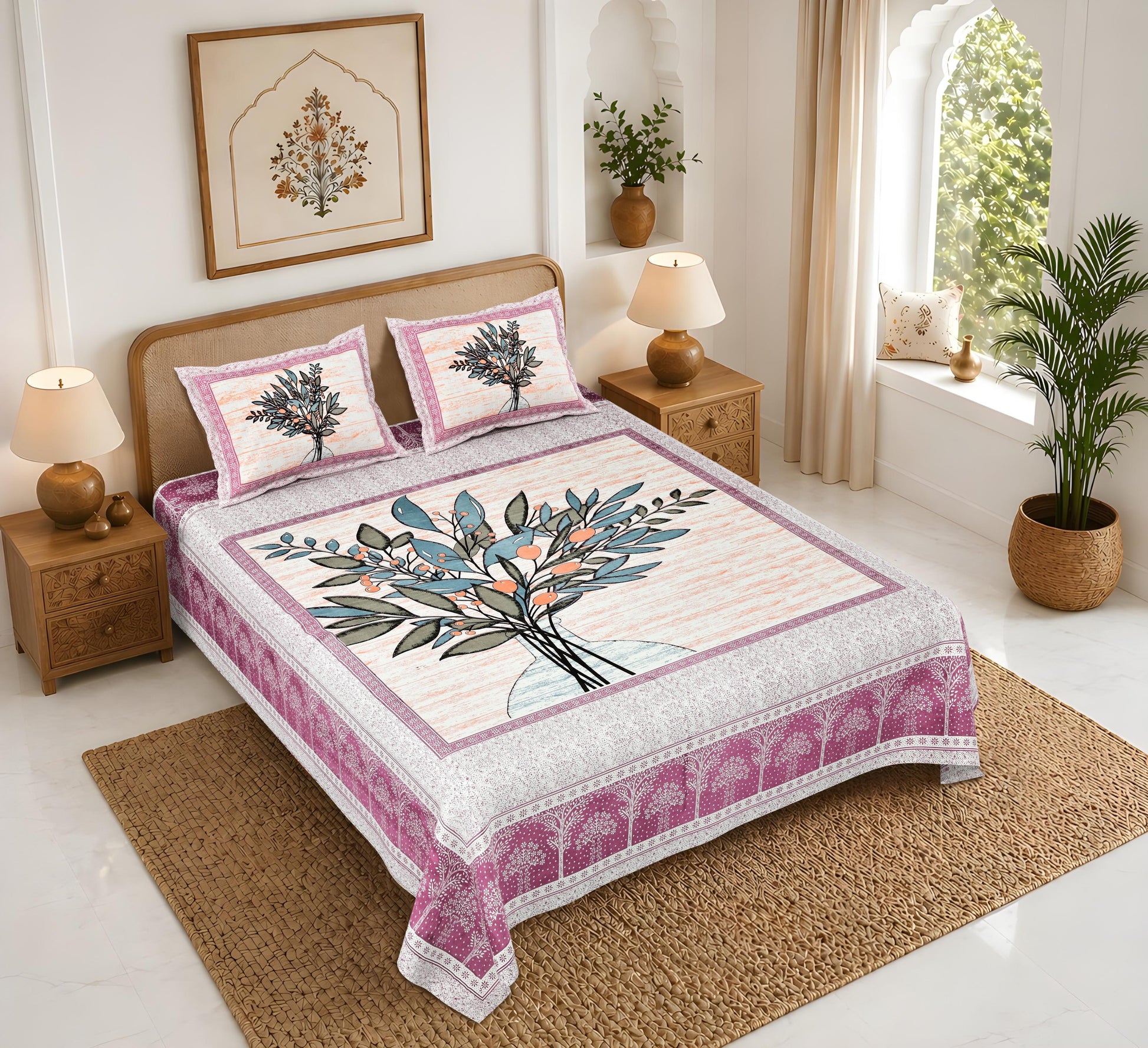 Rajasthan Royal Super Fine Cotton Block Print King Size Bedsheet