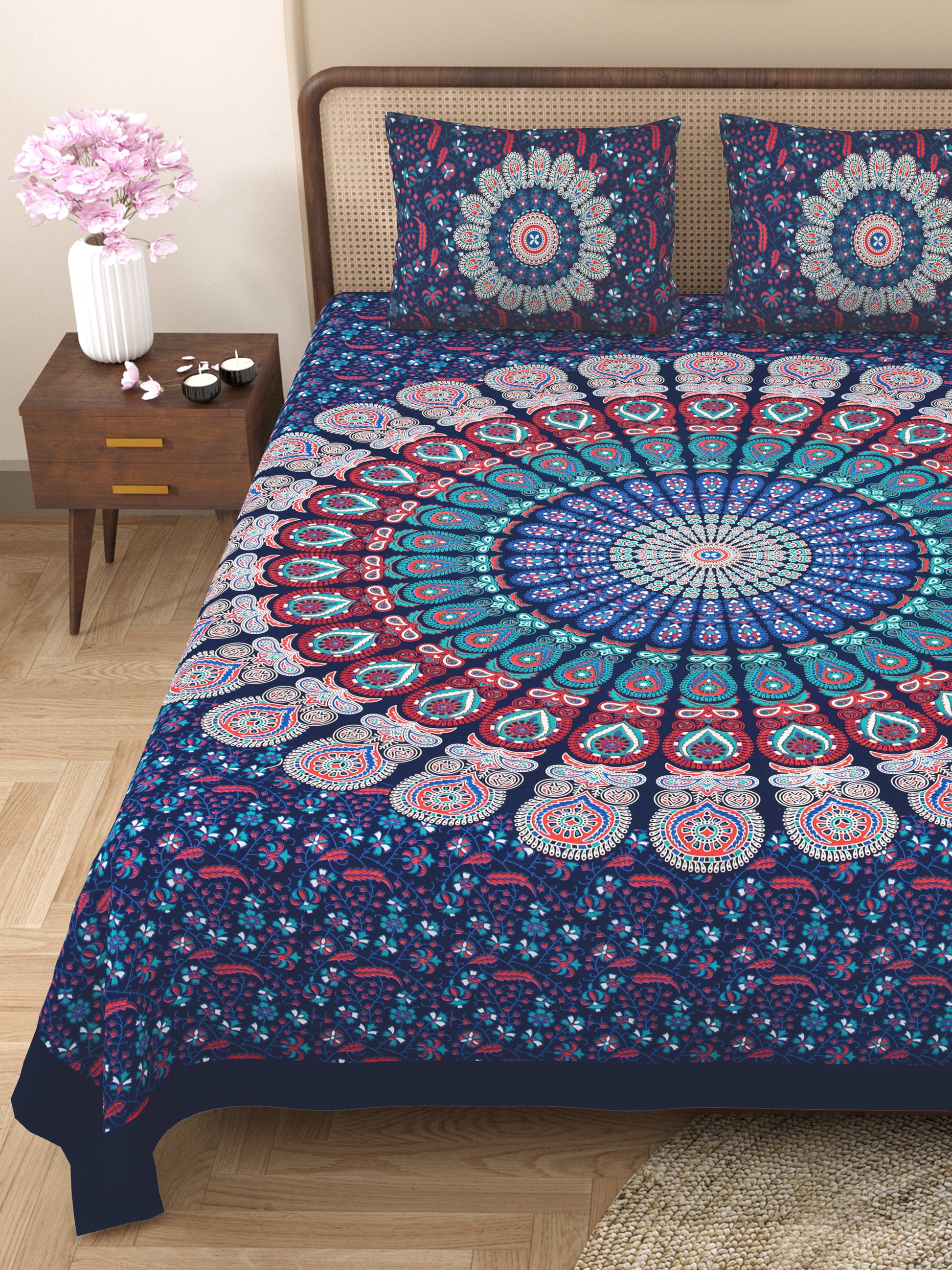 Rajasthan Royal Super Fine Cotton Block Print King Size Bedsheet
