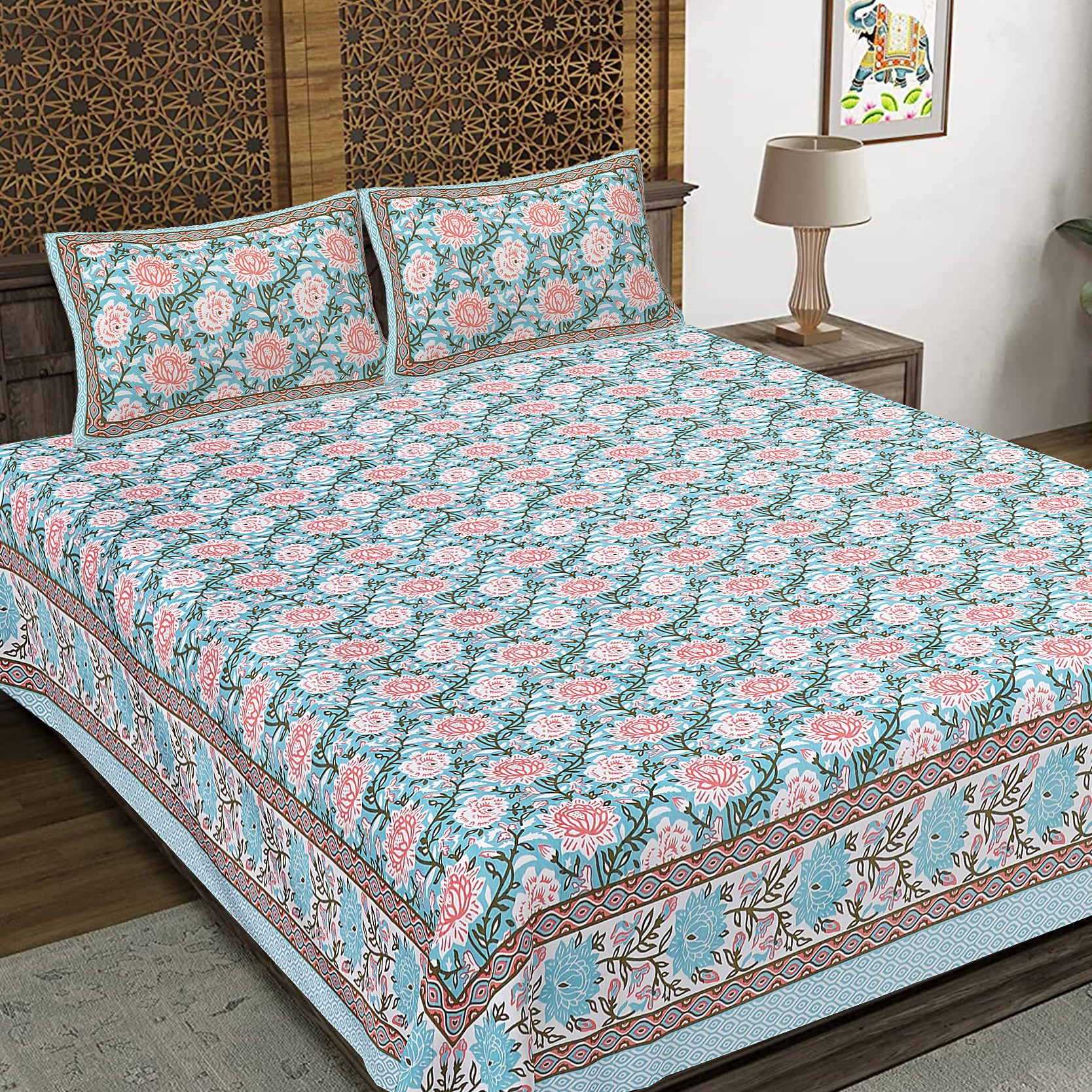 Rajasthan Royal Super Fine Cotton Block Print King Size Bedsheet