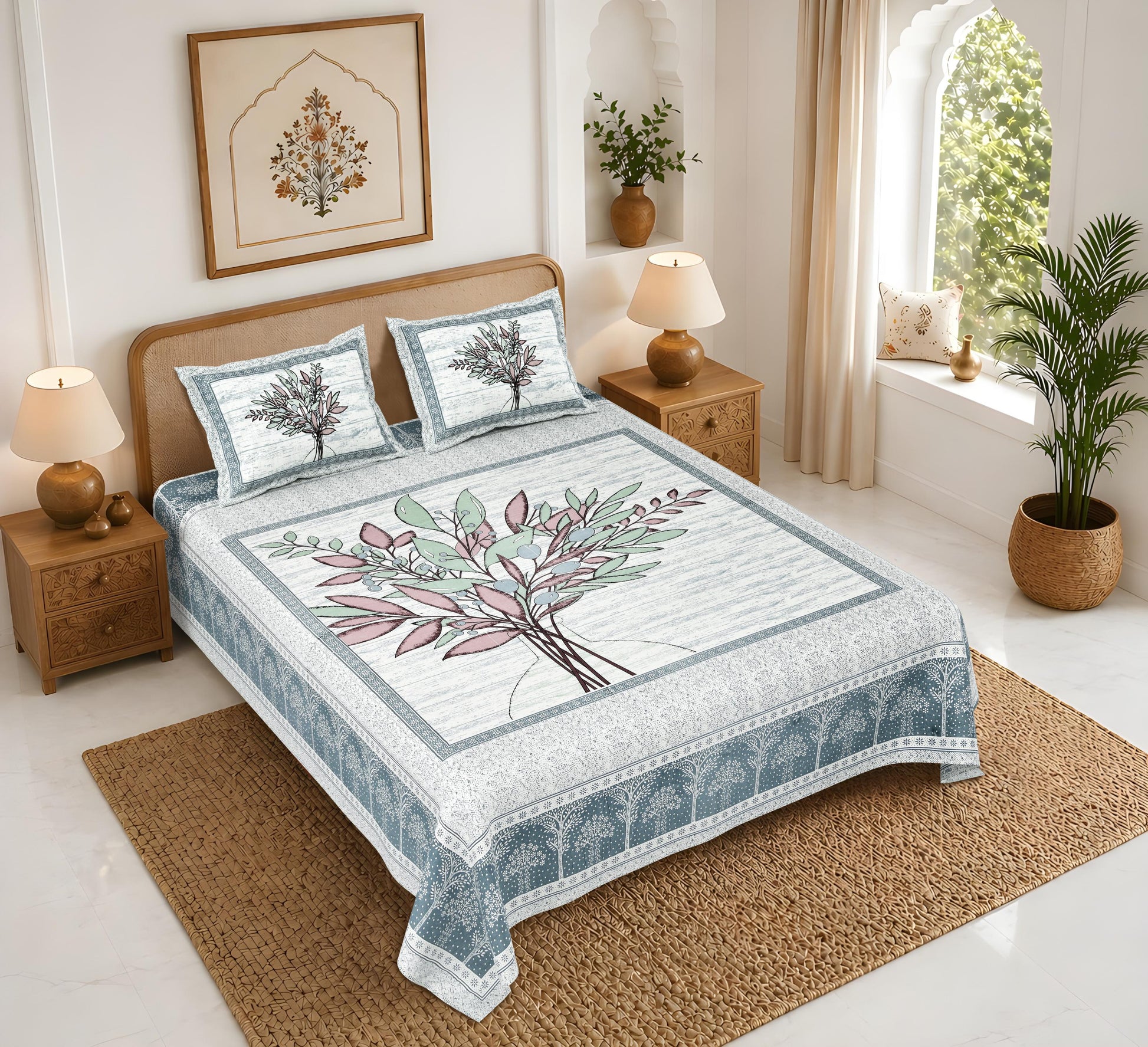 Rajasthan Royal Super Fine Cotton Block Print King Size Bedsheet