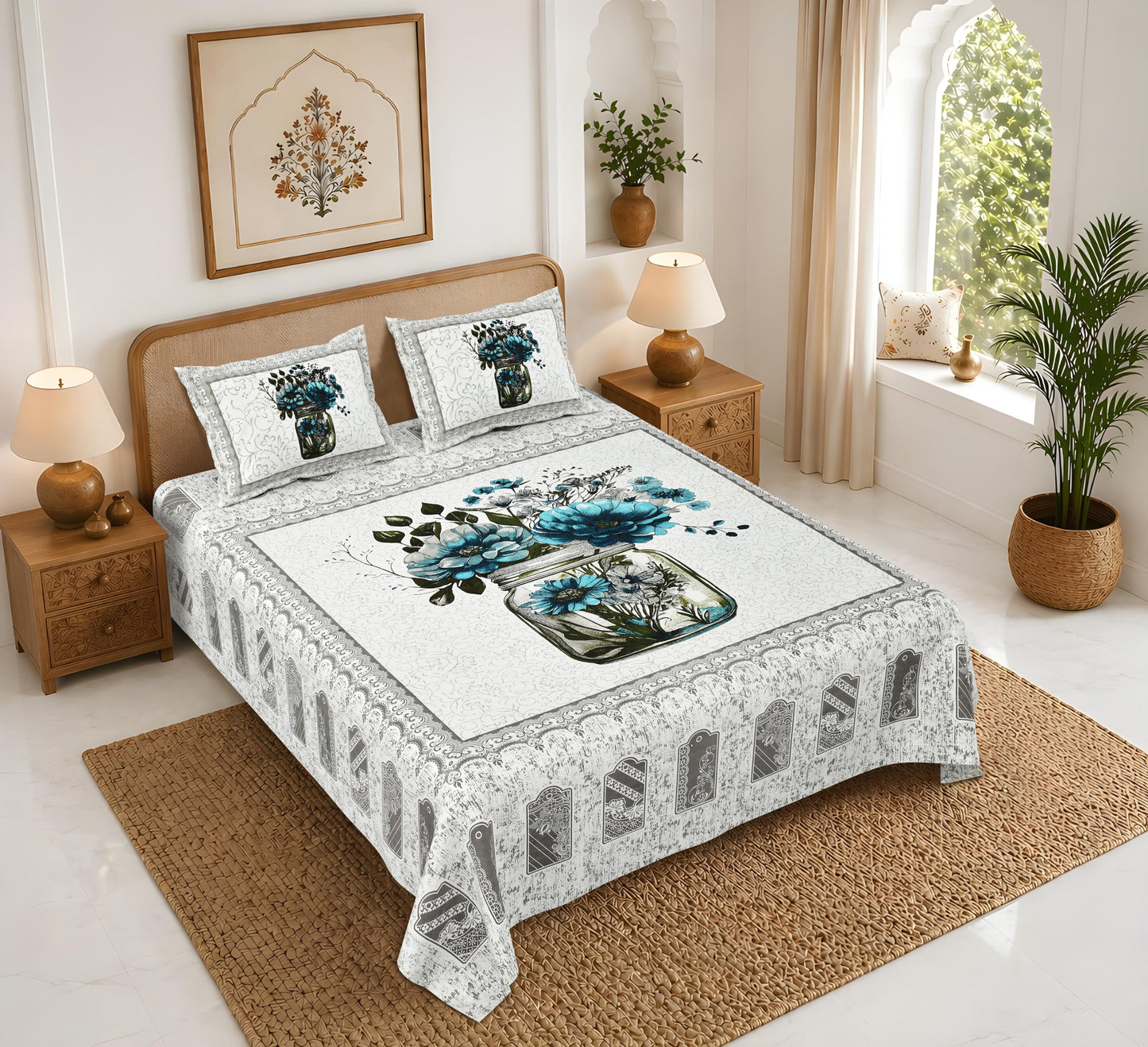 Rajasthan Royal Super Fine Cotton Block Print King Size Bedsheet