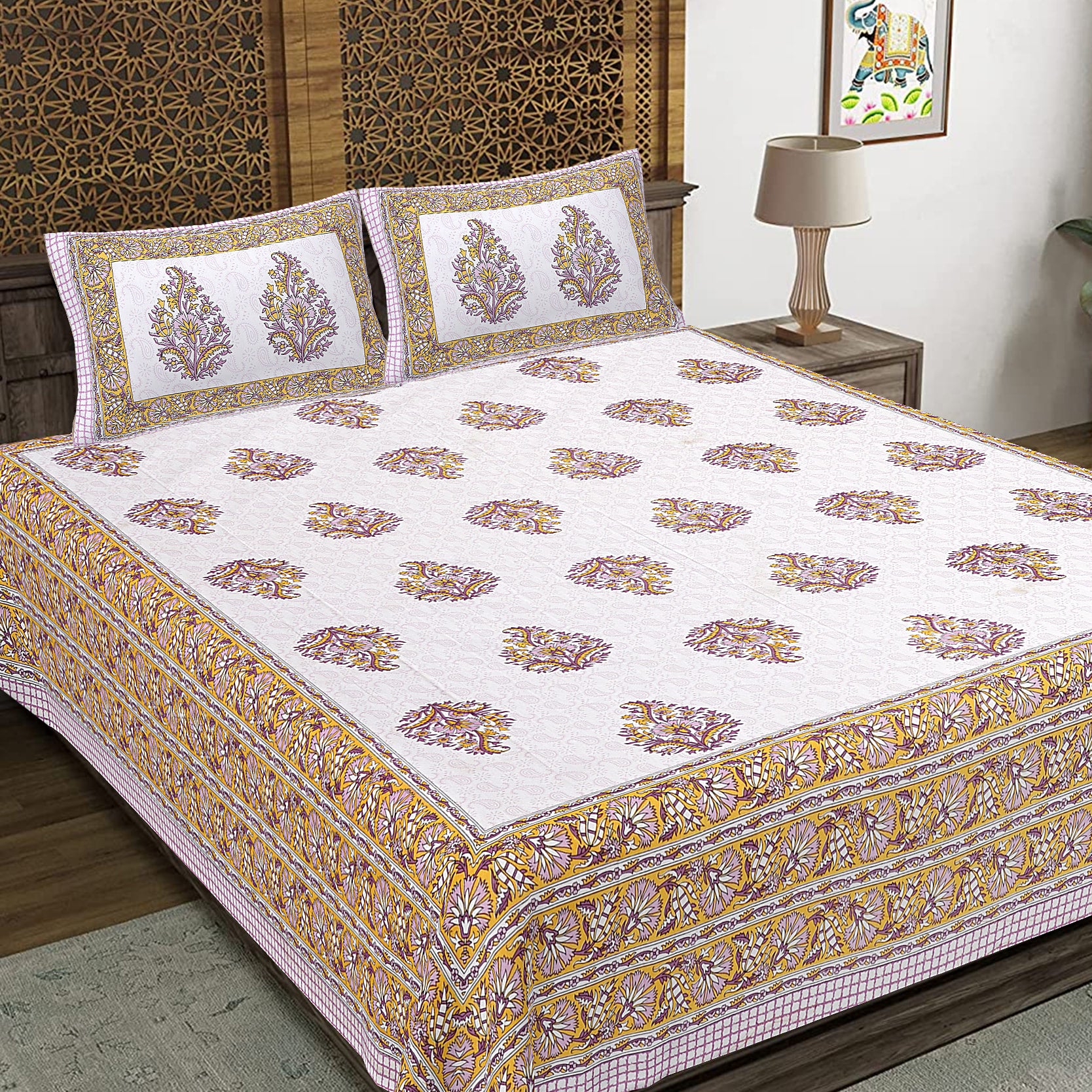 Rajasthan Royal Super Fine Cotton Block Print King Size Bedsheet