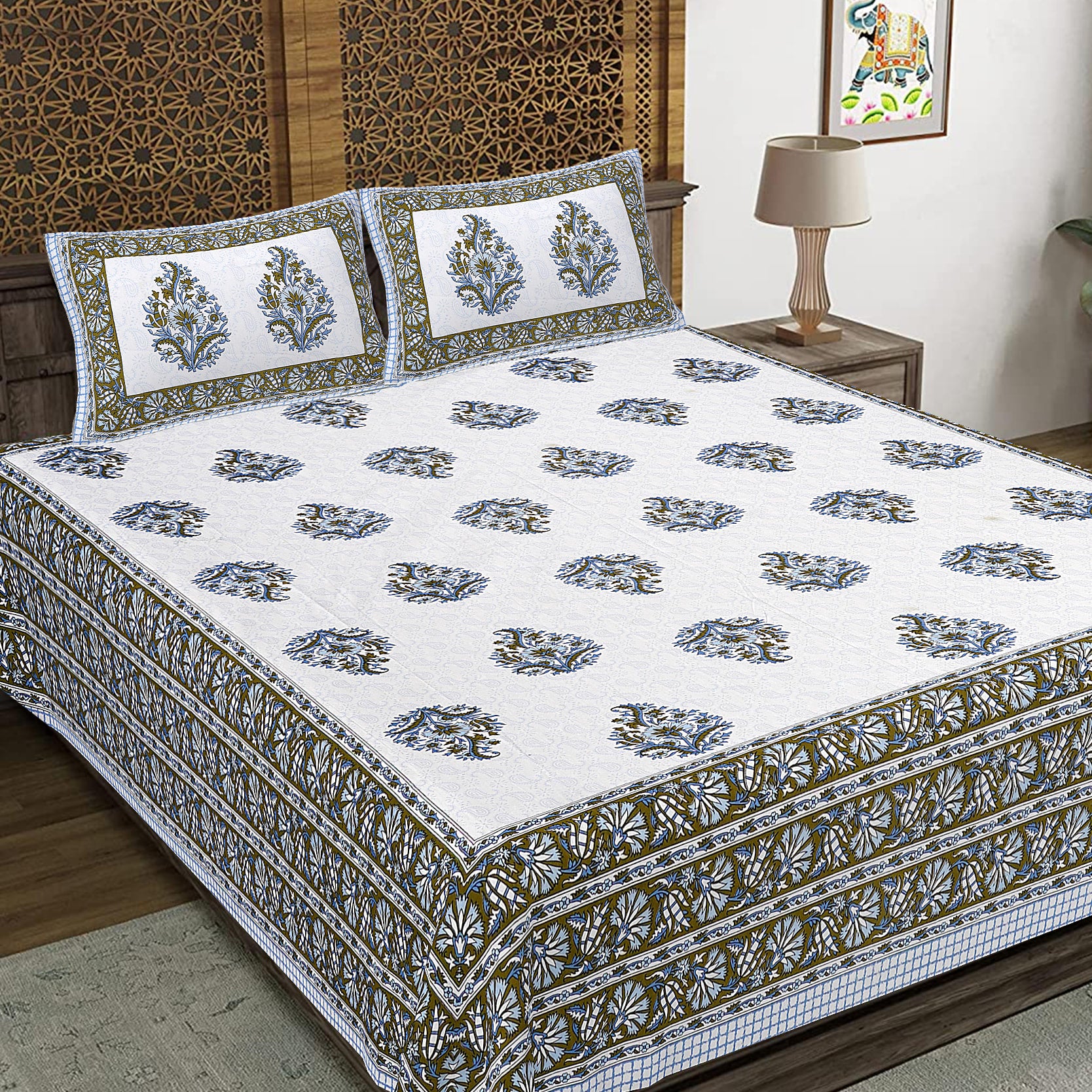 Rajasthan Royal Super Fine Cotton Block Print King Size Bedsheet