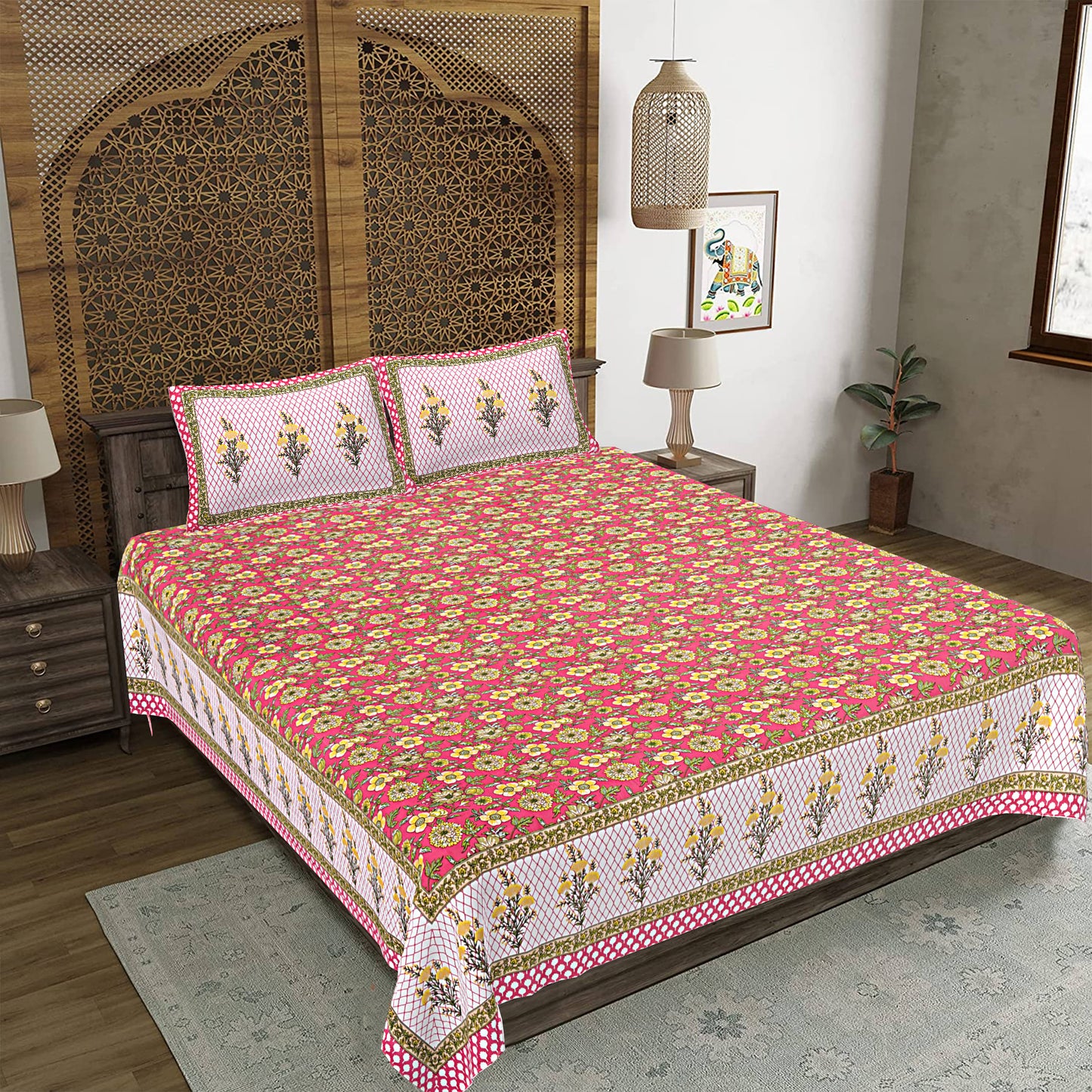 Rajasthan Royal Super Fine Cotton Block Print King Size Bedsheet