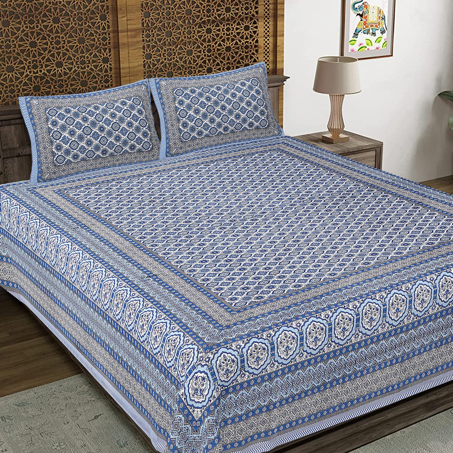 Rajasthan Royal Super Fine Cotton Block Print King Size Bedsheet