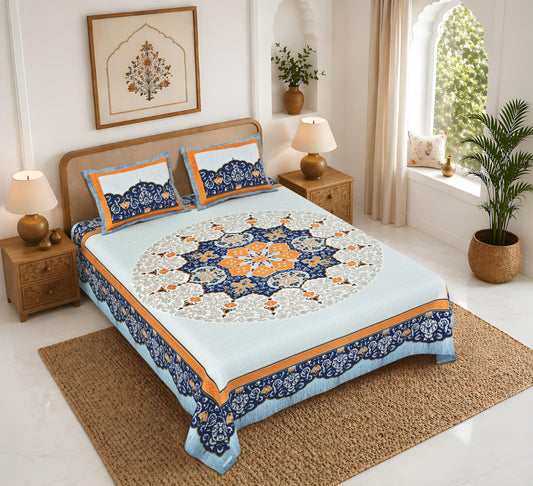 Rajasthan Royal Super Fine Cotton Block Print King Size Bedsheet