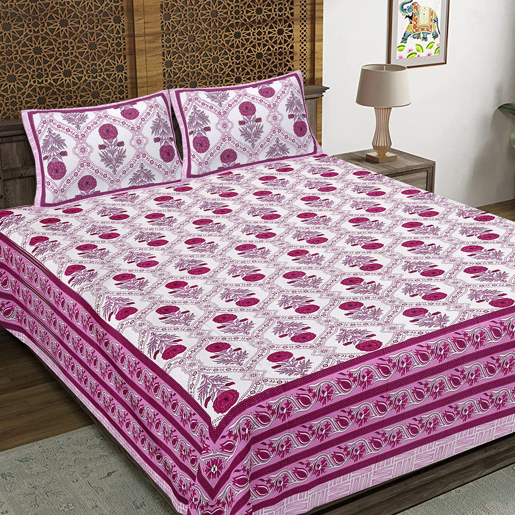 Rajasthan Royal Super Fine Cotton Block Print King Size Bedsheet