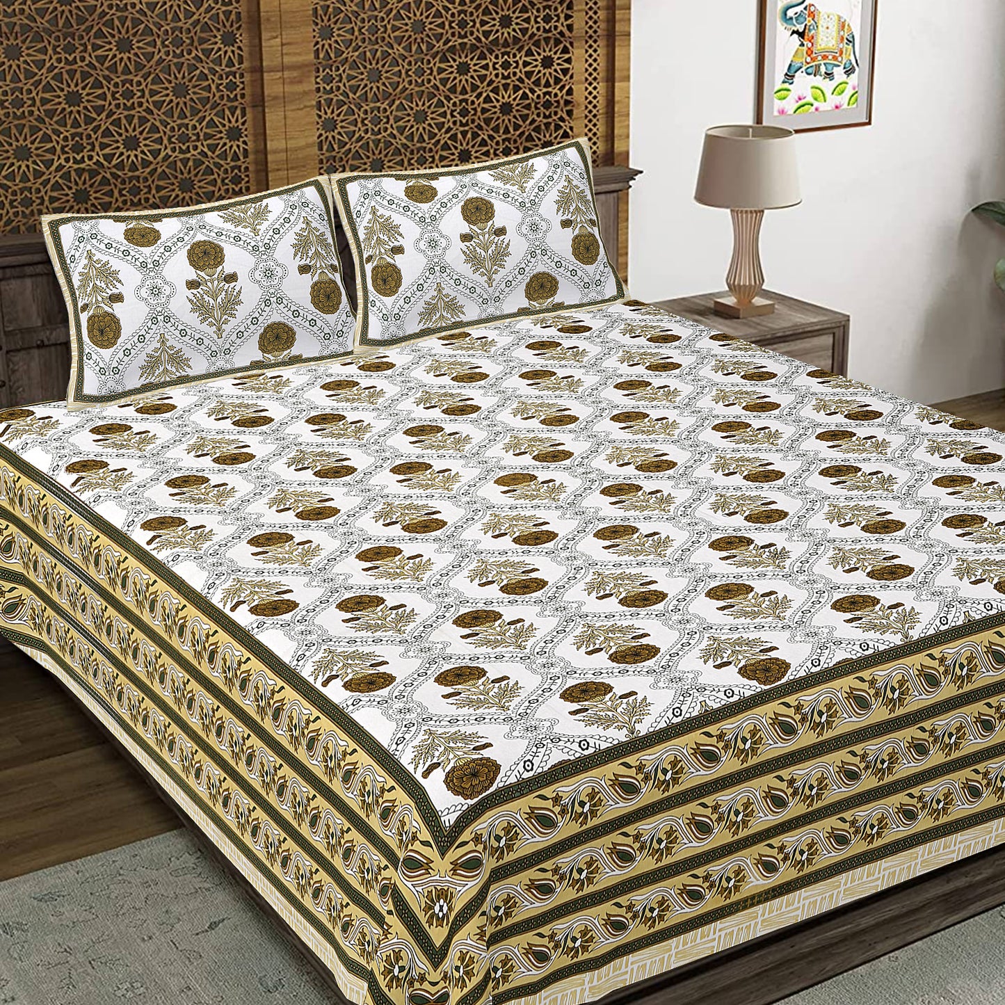 Rajasthan Royal Super Fine Cotton Block Print King Size Bedsheet