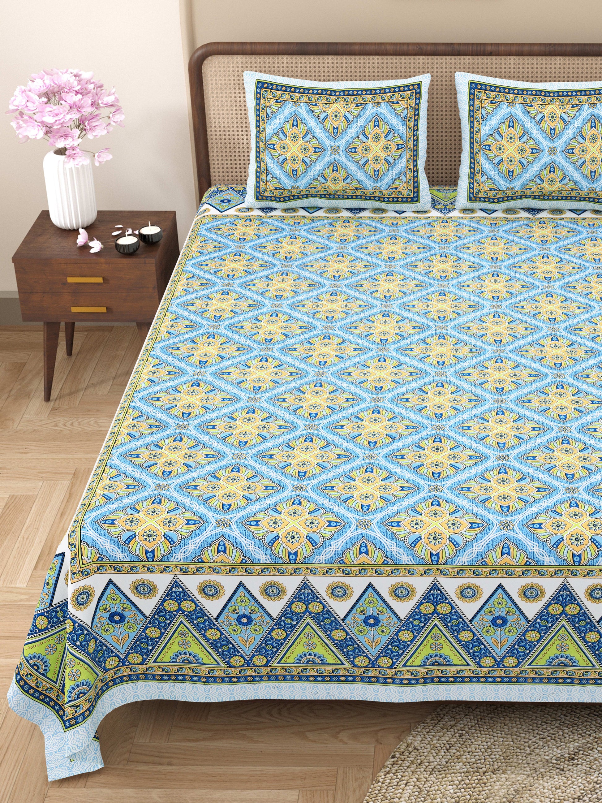 Rajasthan Royal Super Fine Cotton Block Print King Size Bedsheet
