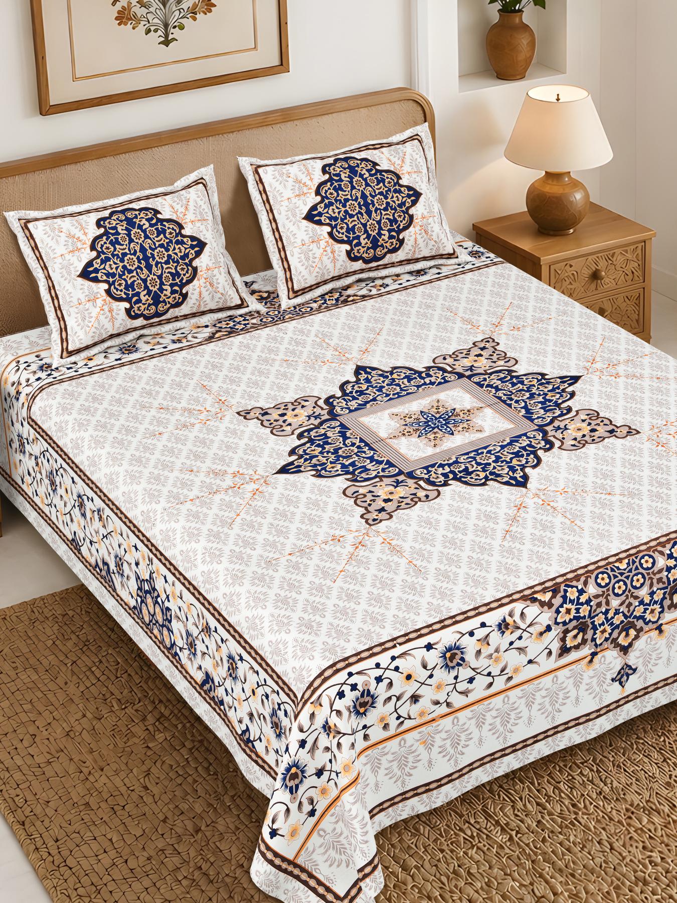 Rajasthan Royal Super Fine Cotton Block Print King Size Bedsheet