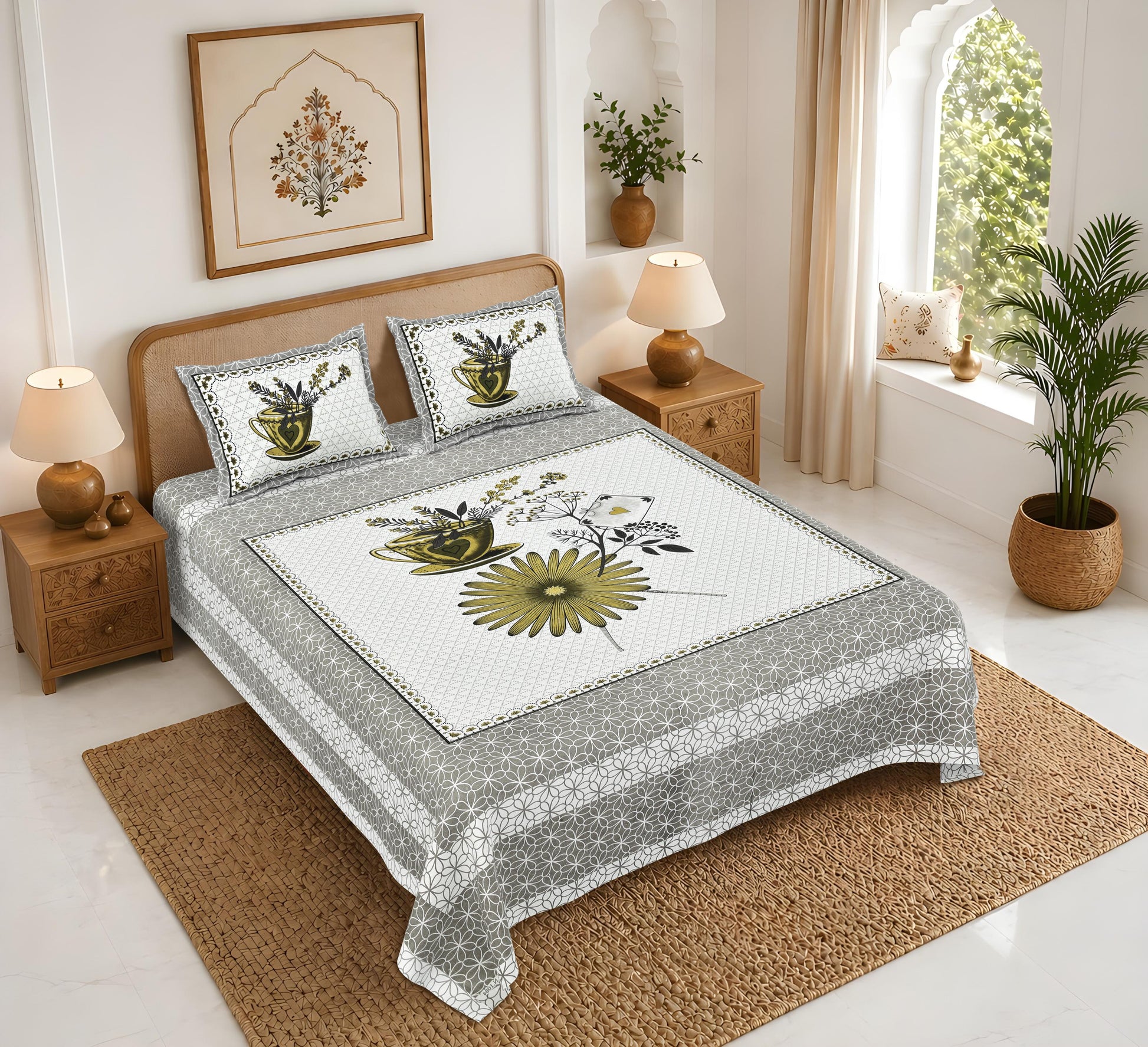 Rajasthan Royal Super Fine Cotton Block Print King Size Bedsheet
