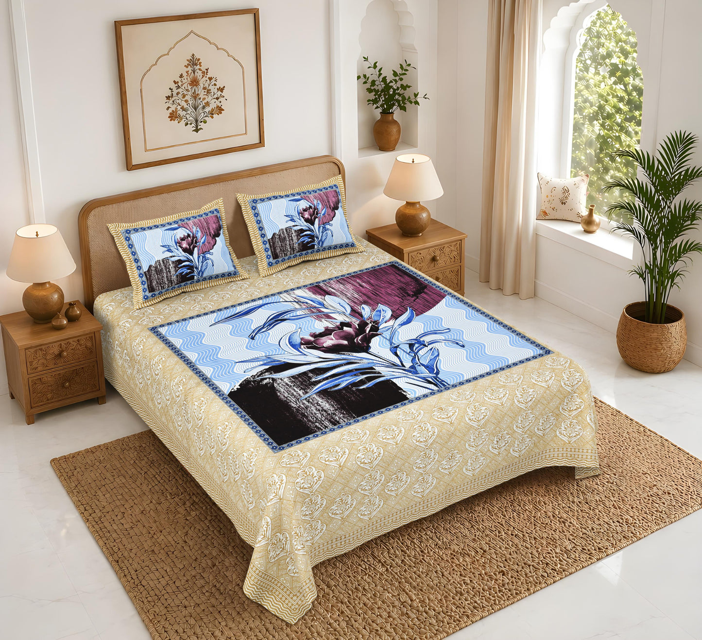 Rajasthan Royal Super Fine Cotton Block Print King Size Bedsheet