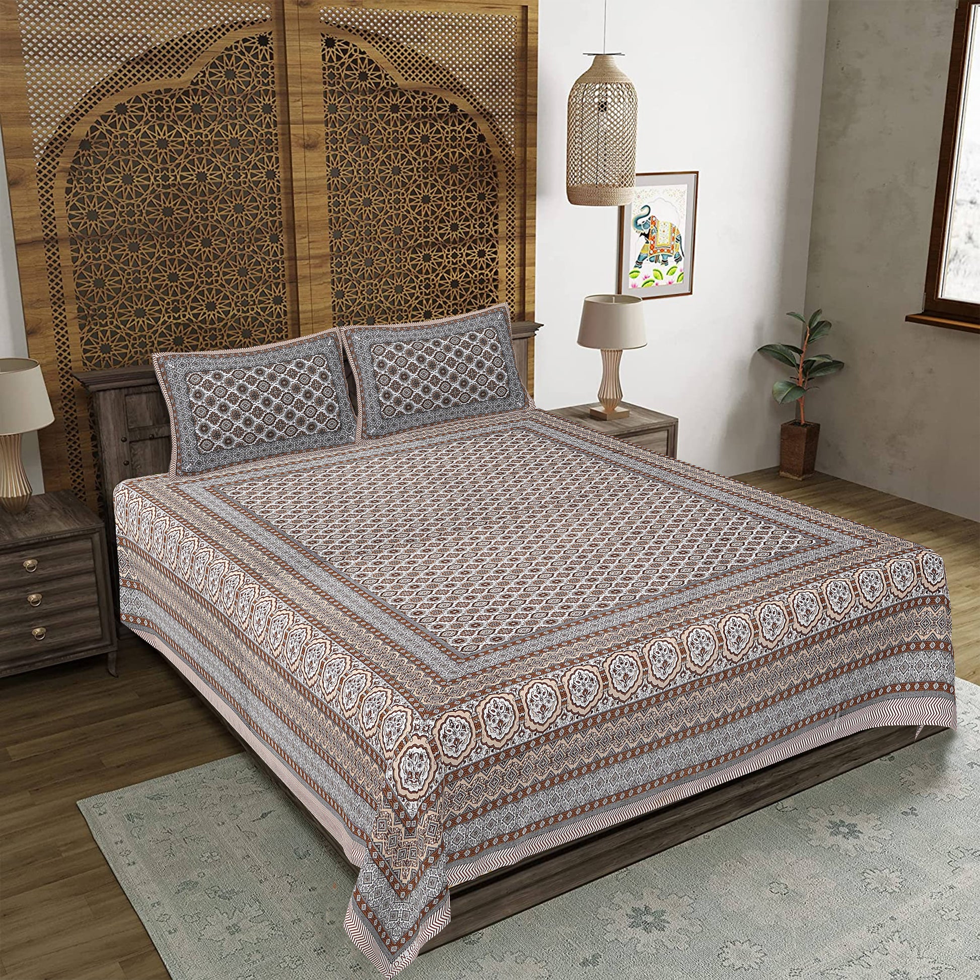 Rajasthan Royal Super Fine Cotton Block Print King Size Bedsheet