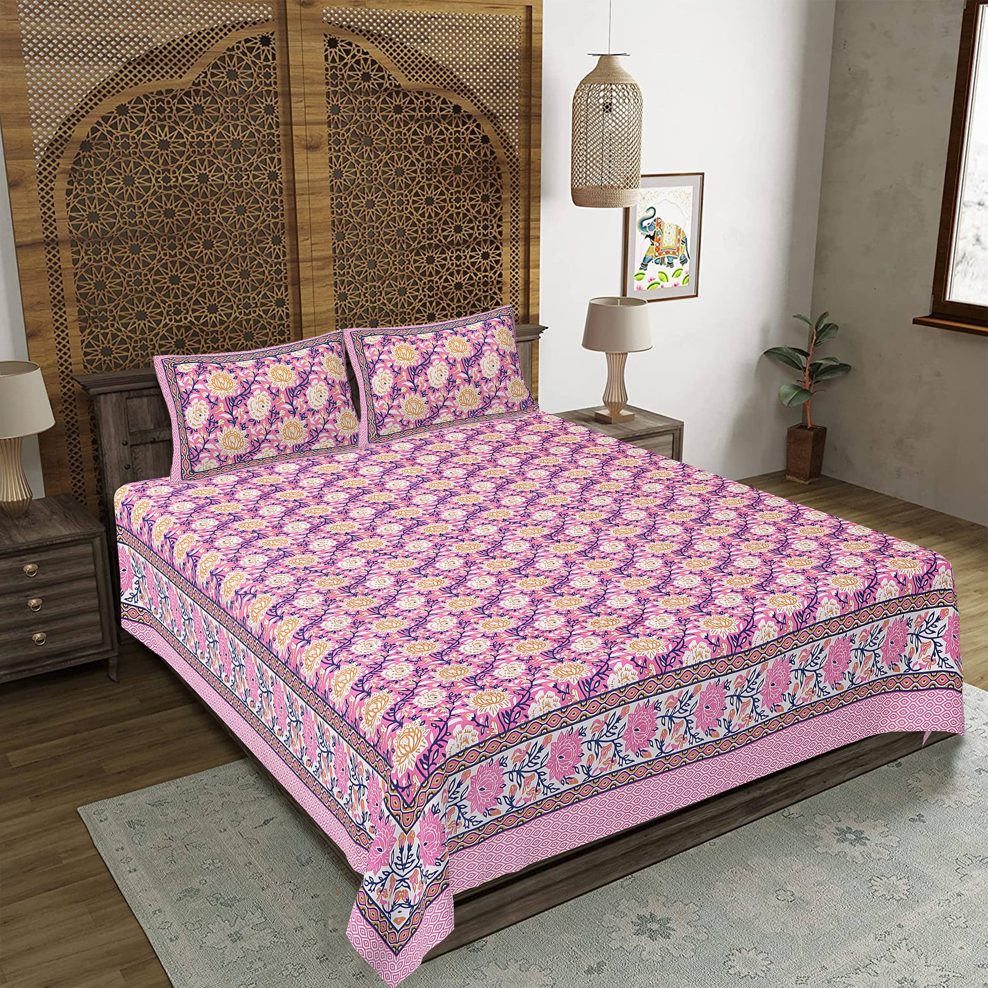 Rajasthan Royal Super Fine Cotton Block Print King Size Bedsheet