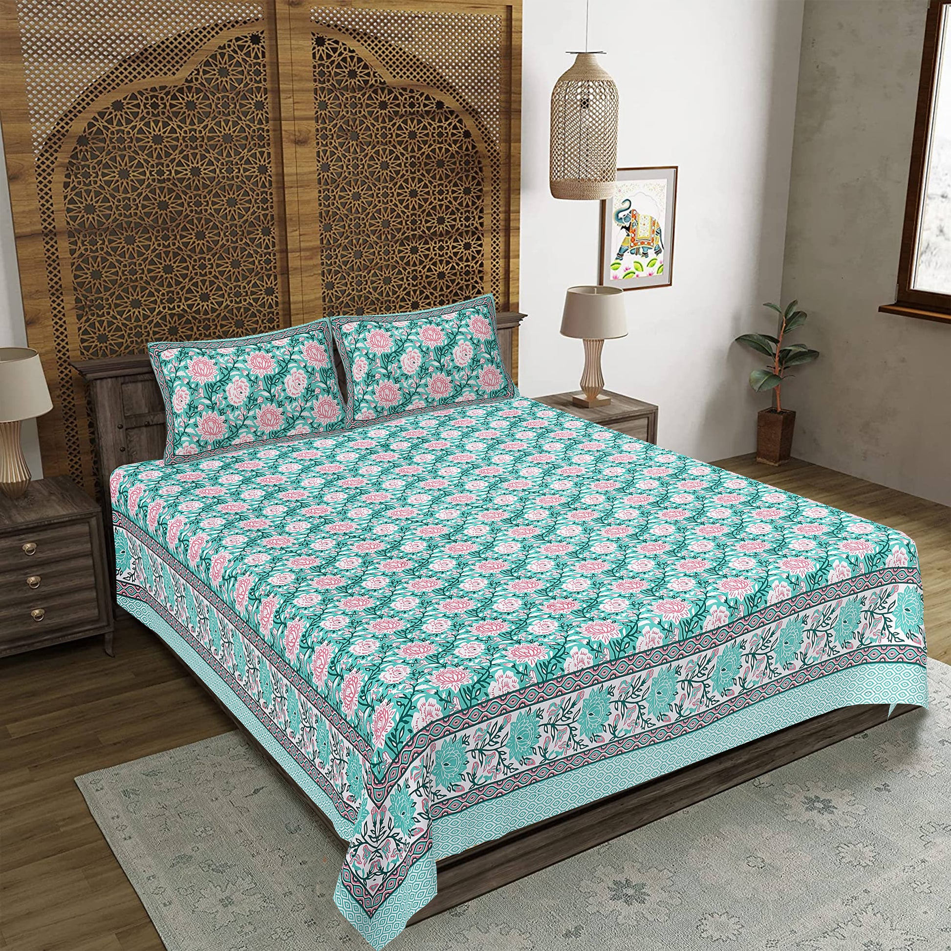 Rajasthan Royal Super Fine Cotton Block Print King Size Bedsheet