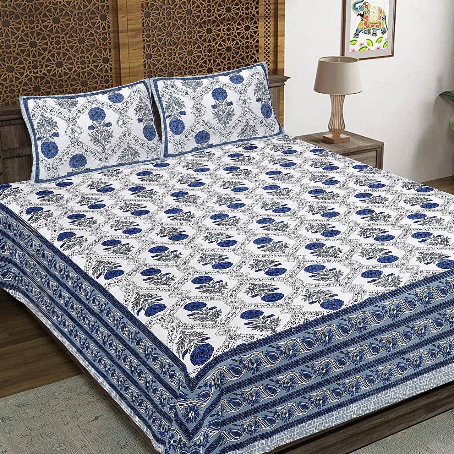 Rajasthan Royal Super Fine Cotton Block Print King Size Bedsheet