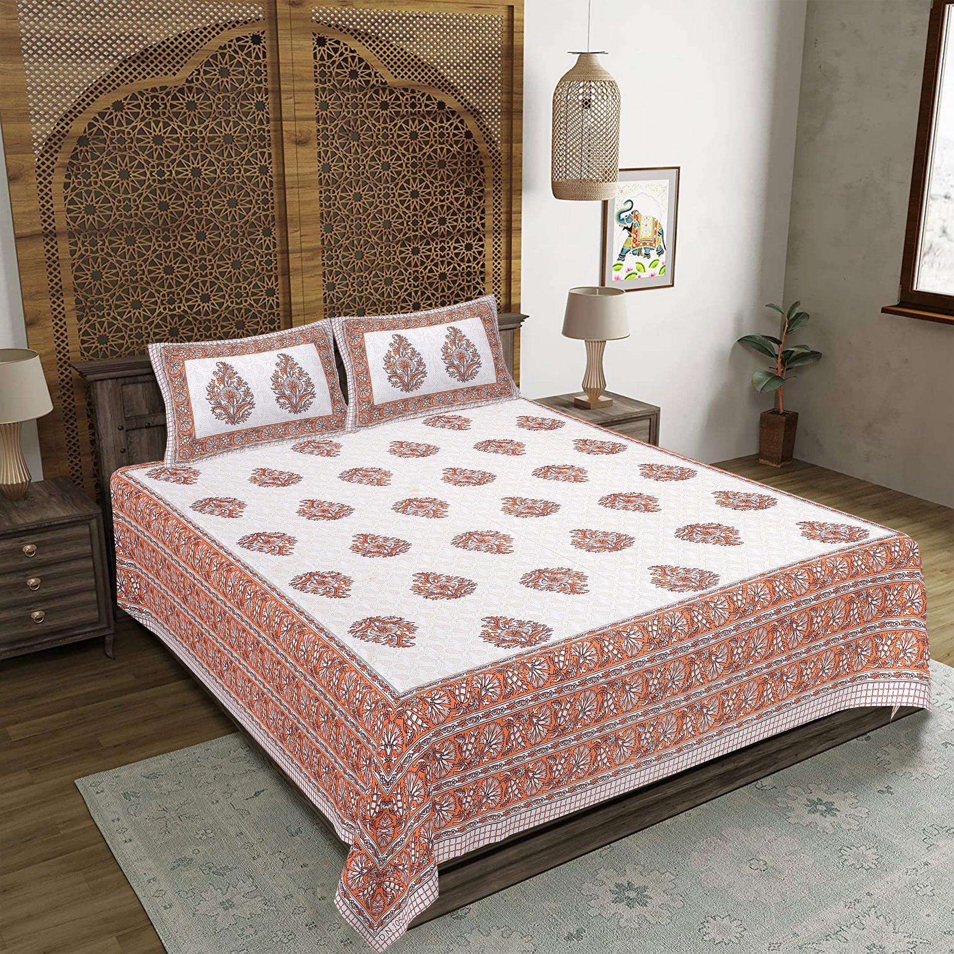 Rajasthan Royal Super Fine Cotton Block Print King Size Bedsheet