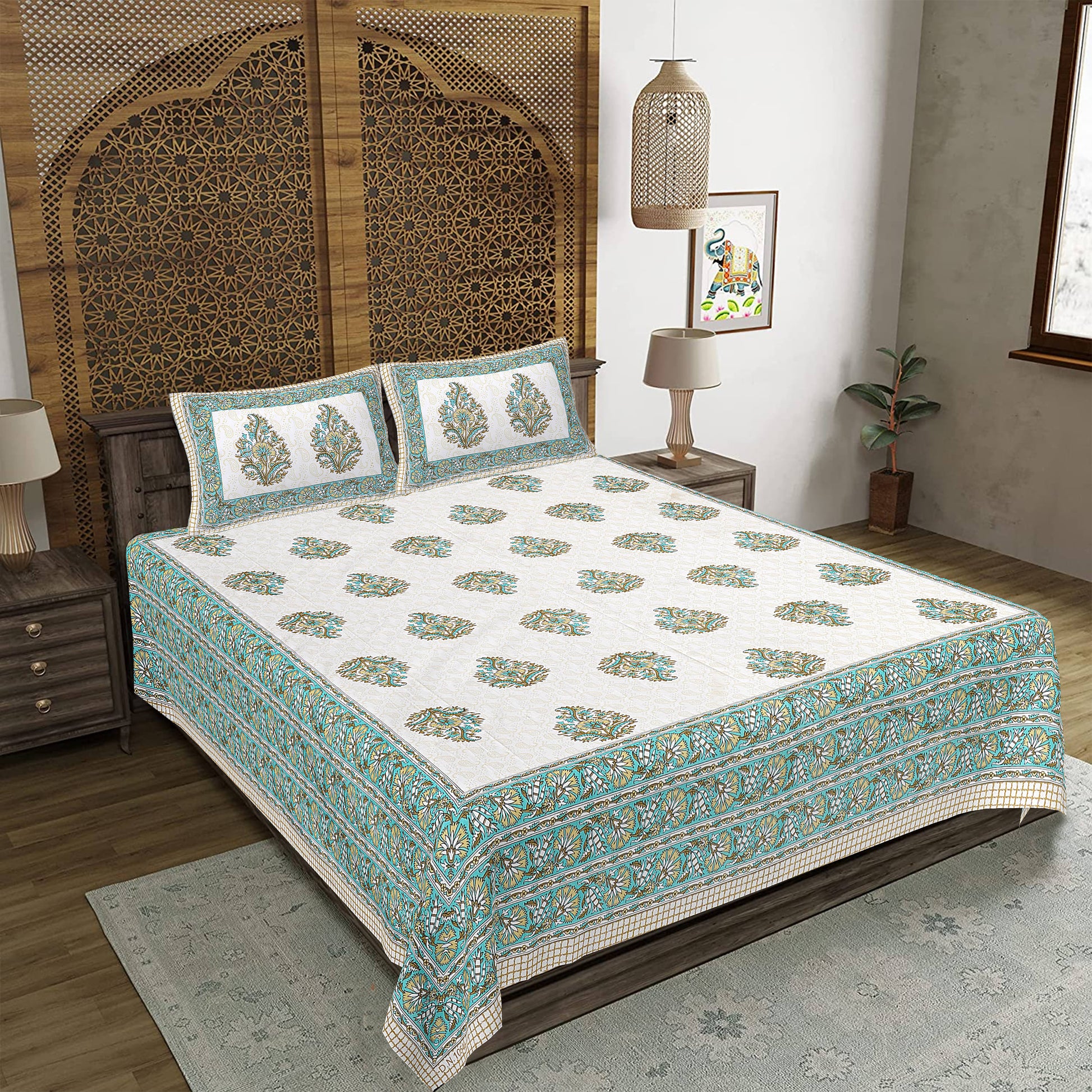 Rajasthan Royal Super Fine Cotton Block Print King Size Bedsheet
