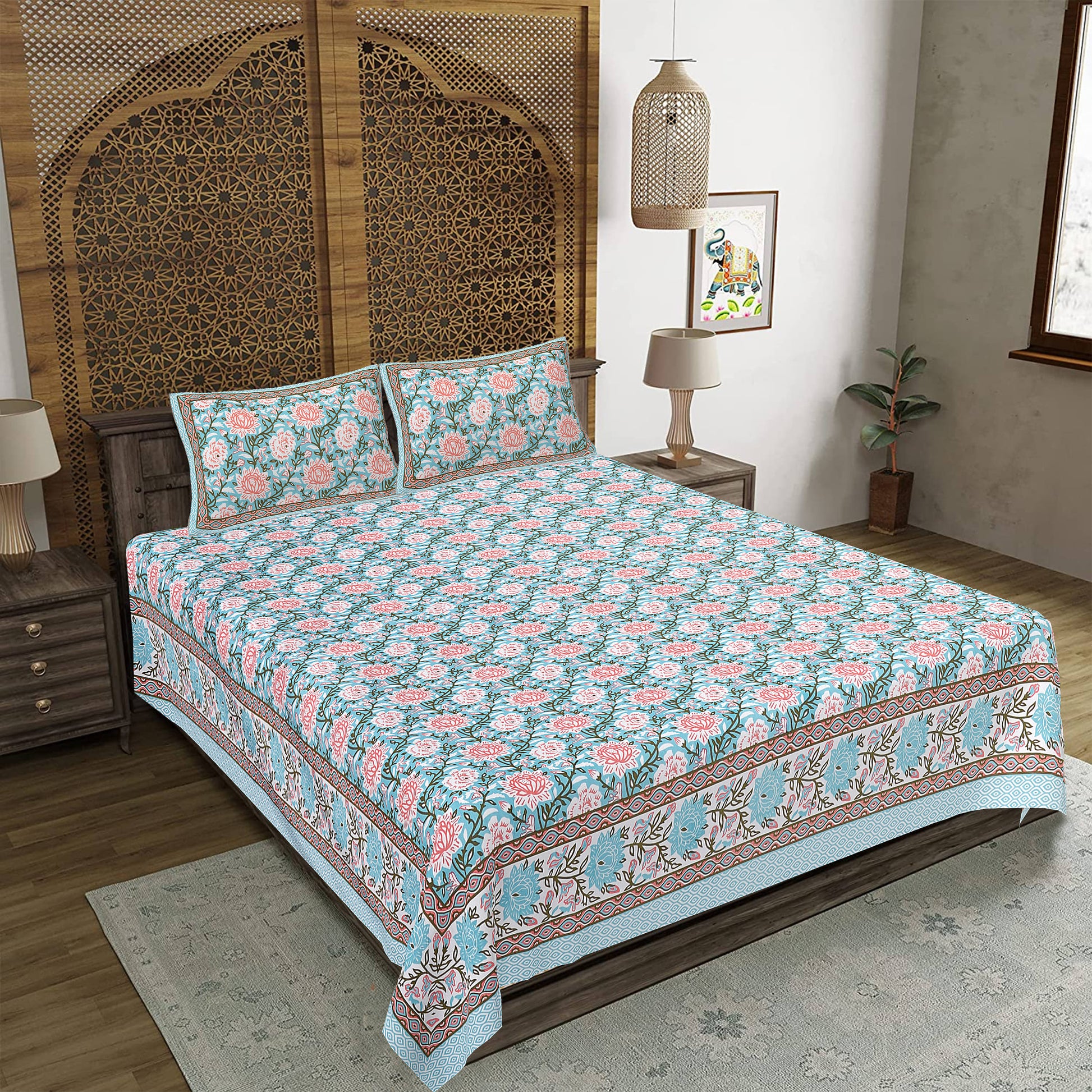 Rajasthan Royal Super Fine Cotton Block Print King Size Bedsheet