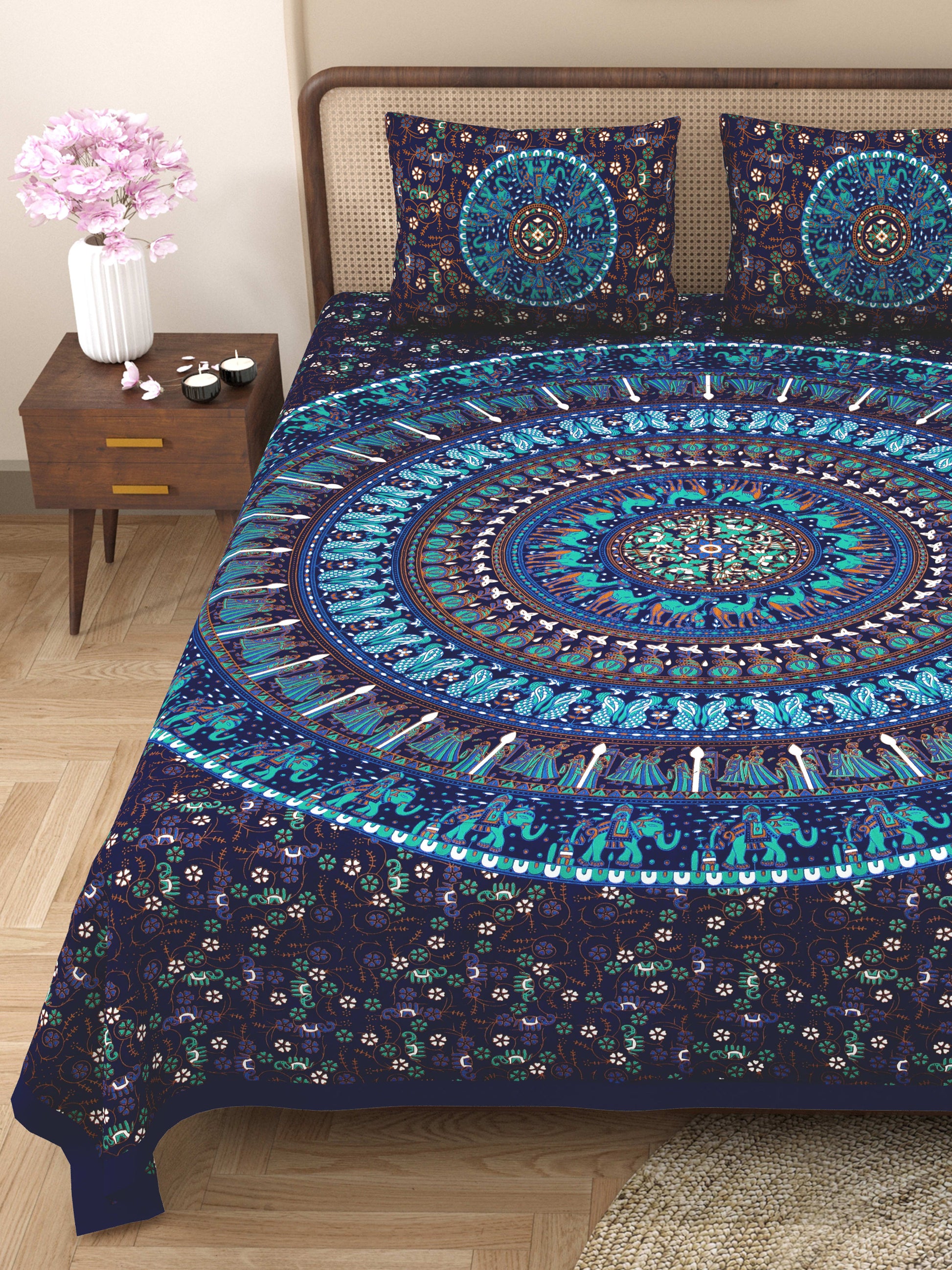 Rajasthan Royal Super Fine Cotton Block Print King Size Bedsheet