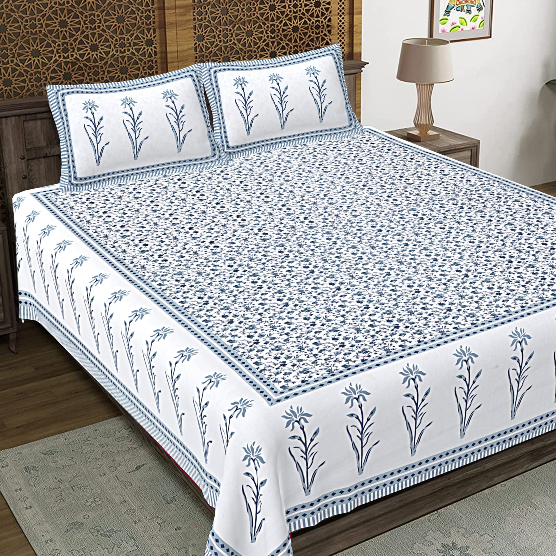 Rajasthan Royal Super Fine Cotton Block Print King Size Bedsheet