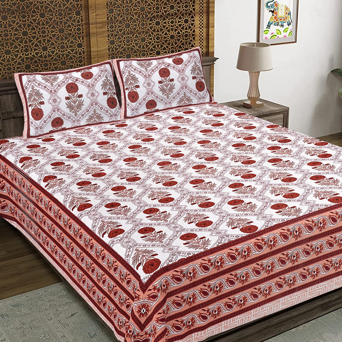 Rajasthan Royal Super Fine Cotton Block Print King Size Bedsheet