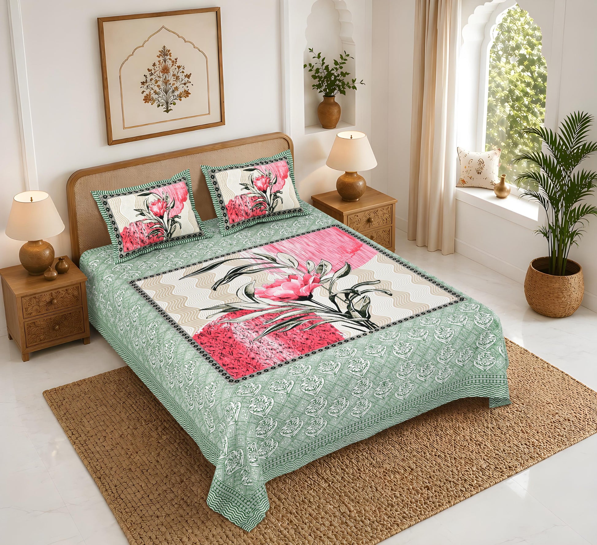 Rajasthan Royal Super Fine Cotton Block Print King Size Bedsheet