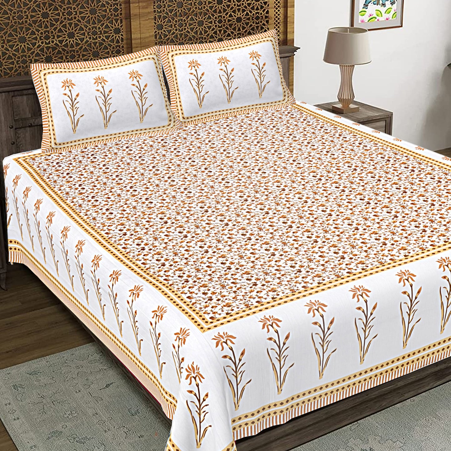 Rajasthan Royal Super Fine Cotton Block Print King Size Bedsheet