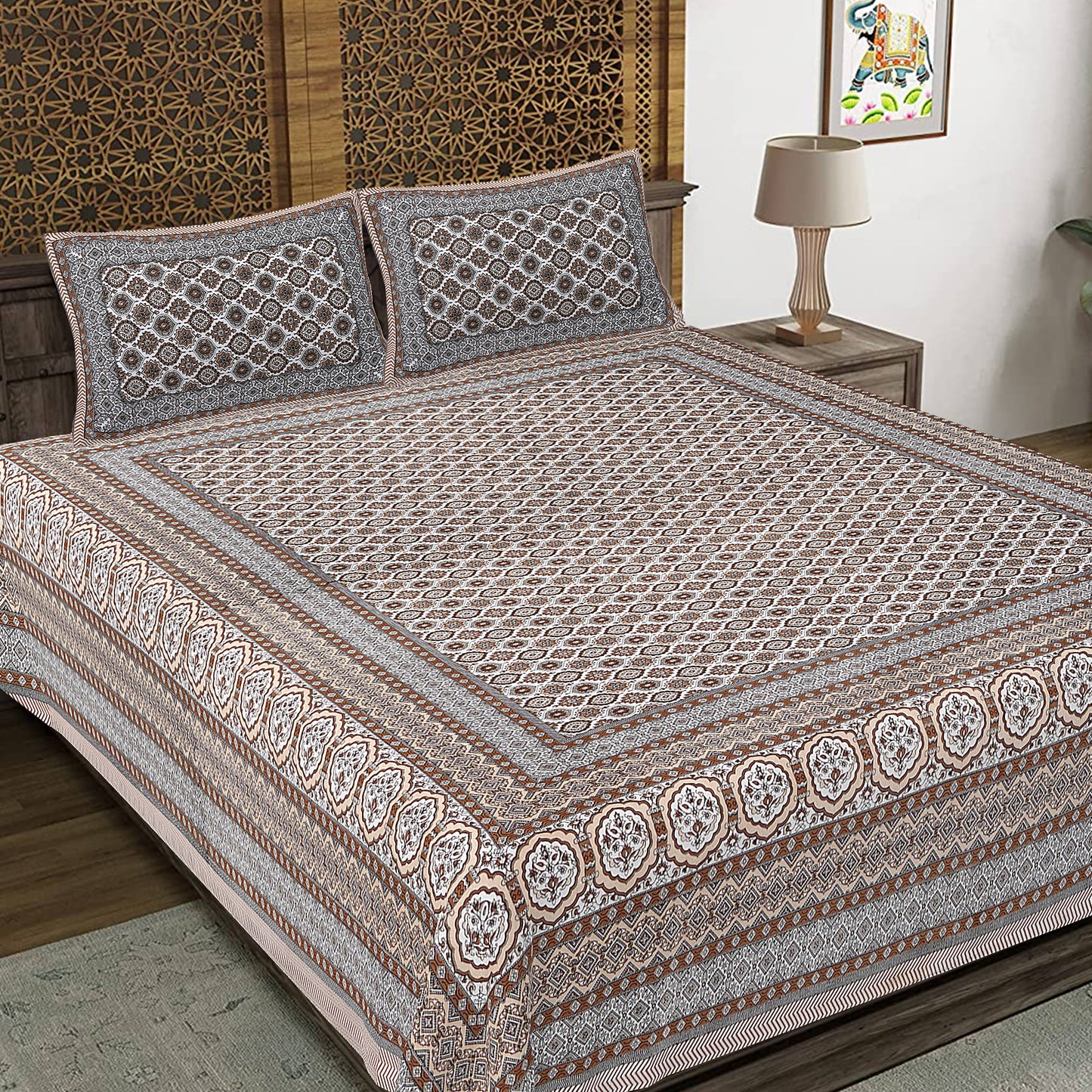 Rajasthan Royal Super Fine Cotton Block Print King Size Bedsheet